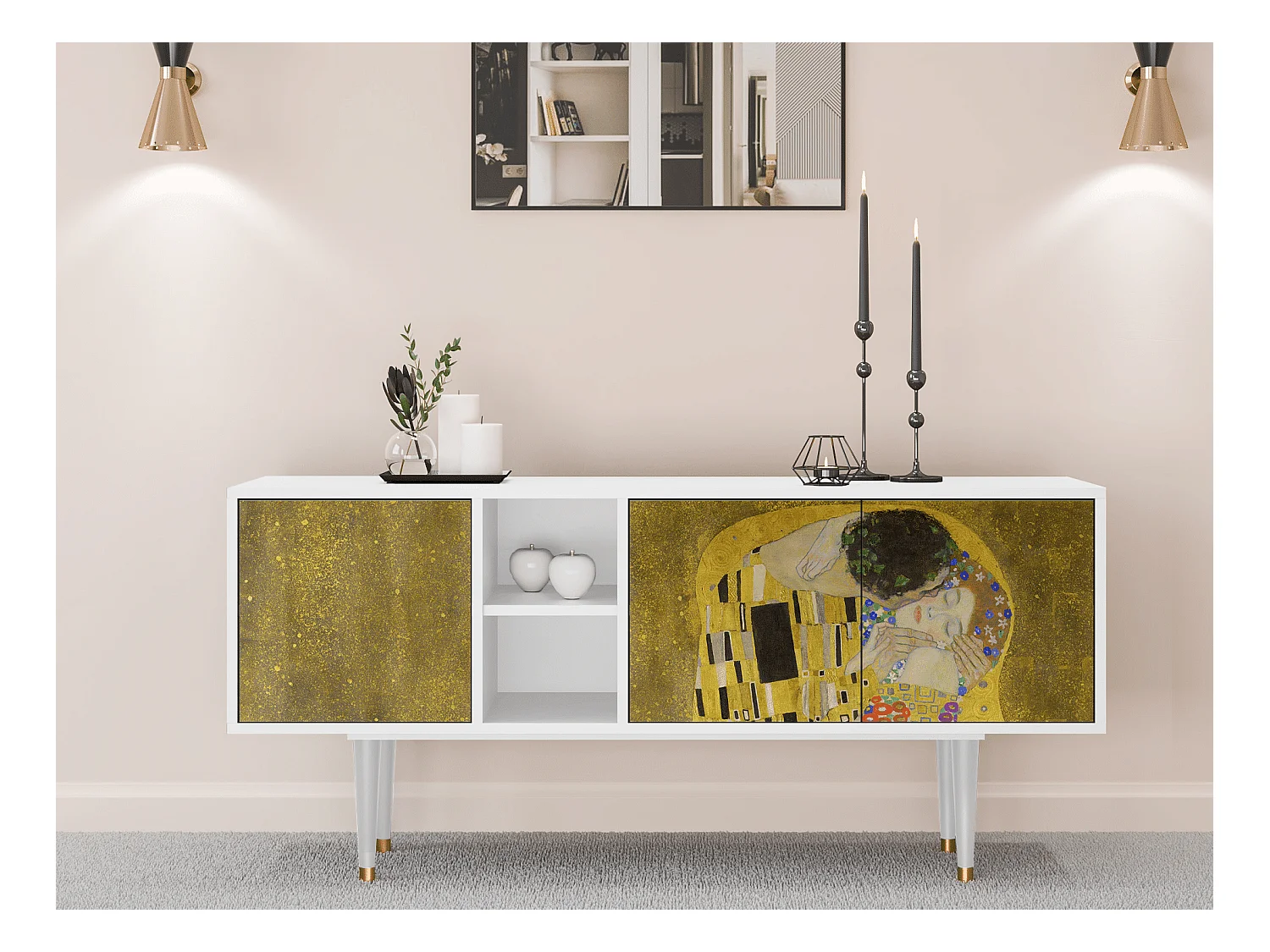Mobile TV - 150х69х41 cm - T5 - The Kiss by Klimt , Bianco