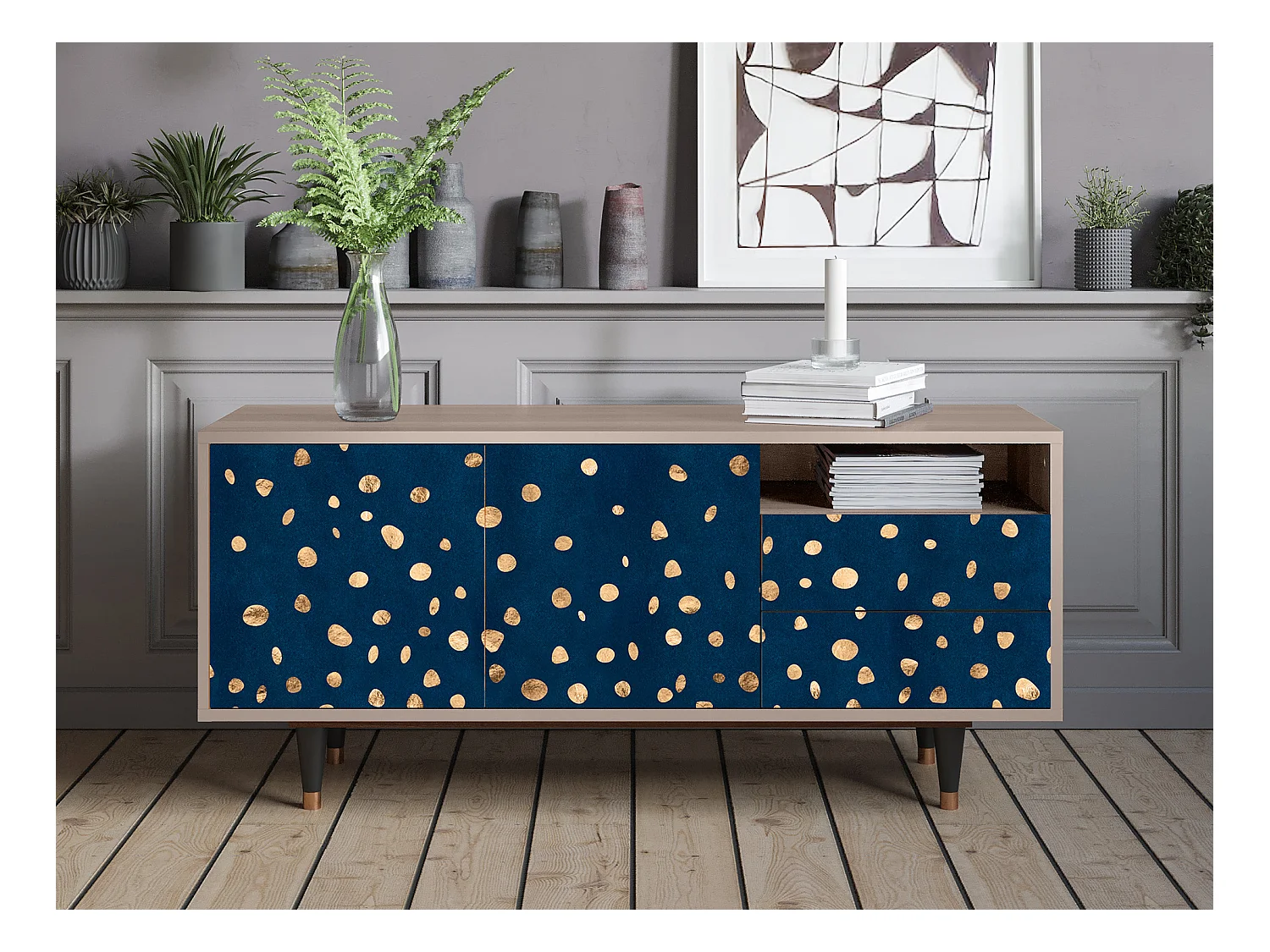 Szafka RTV - 125х56х41 cm - T7 - Night Skies, Latte