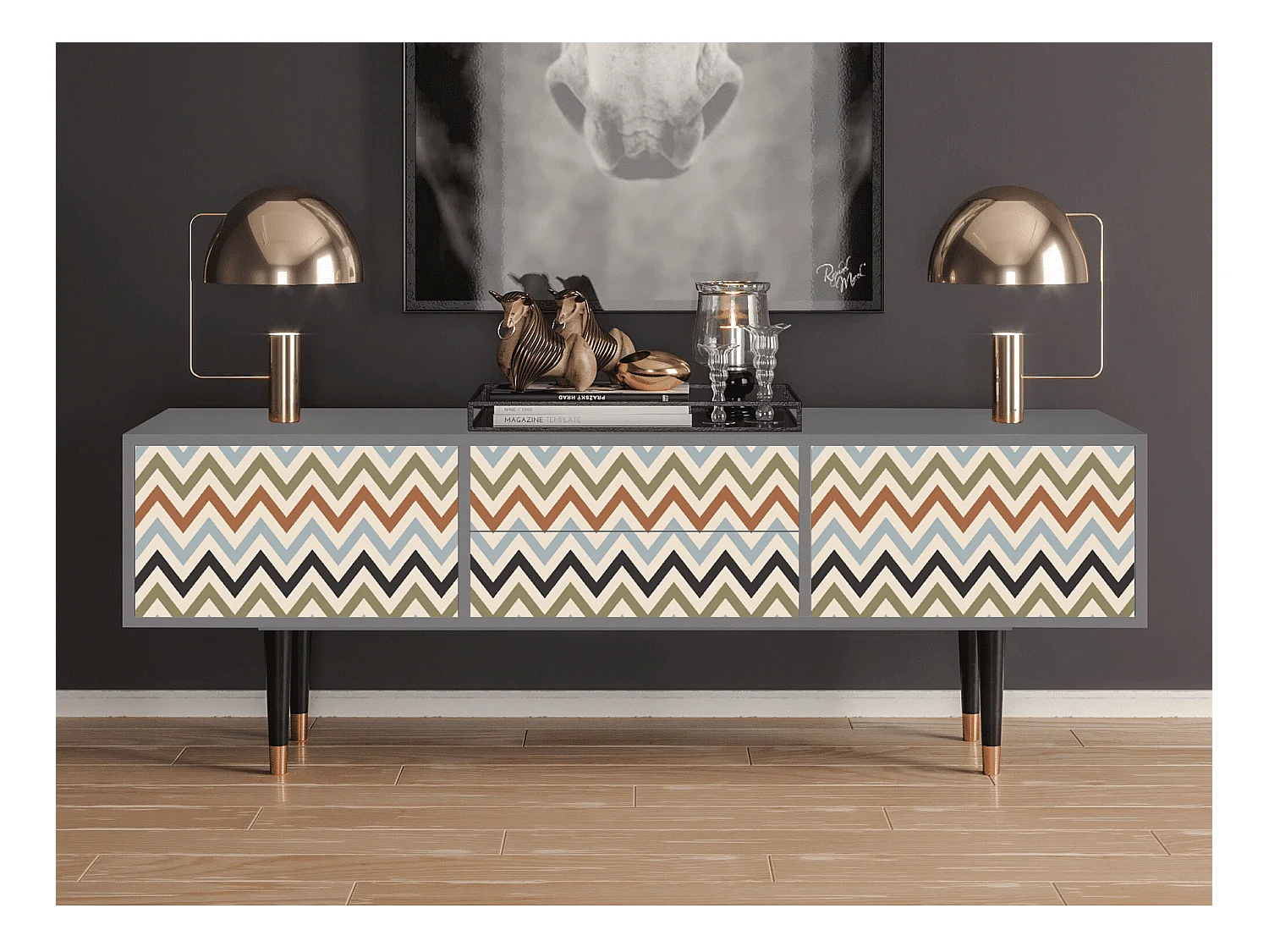 Meuble TV - 170х59х48 cm - T4 - Bright Ripple, Gris