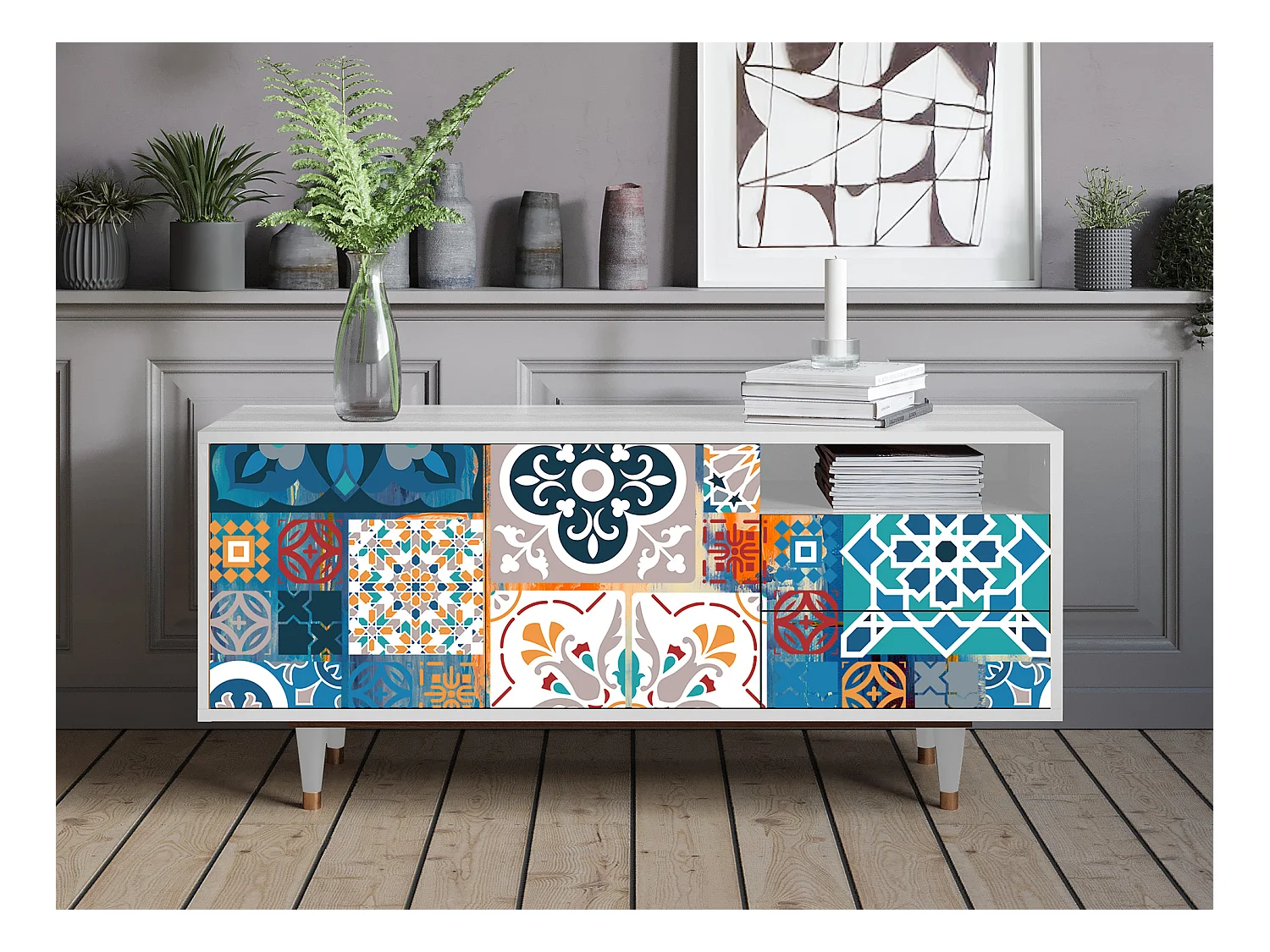Meuble TV - 125х56х41 cm - T7 - Moroccan Market, Blanc