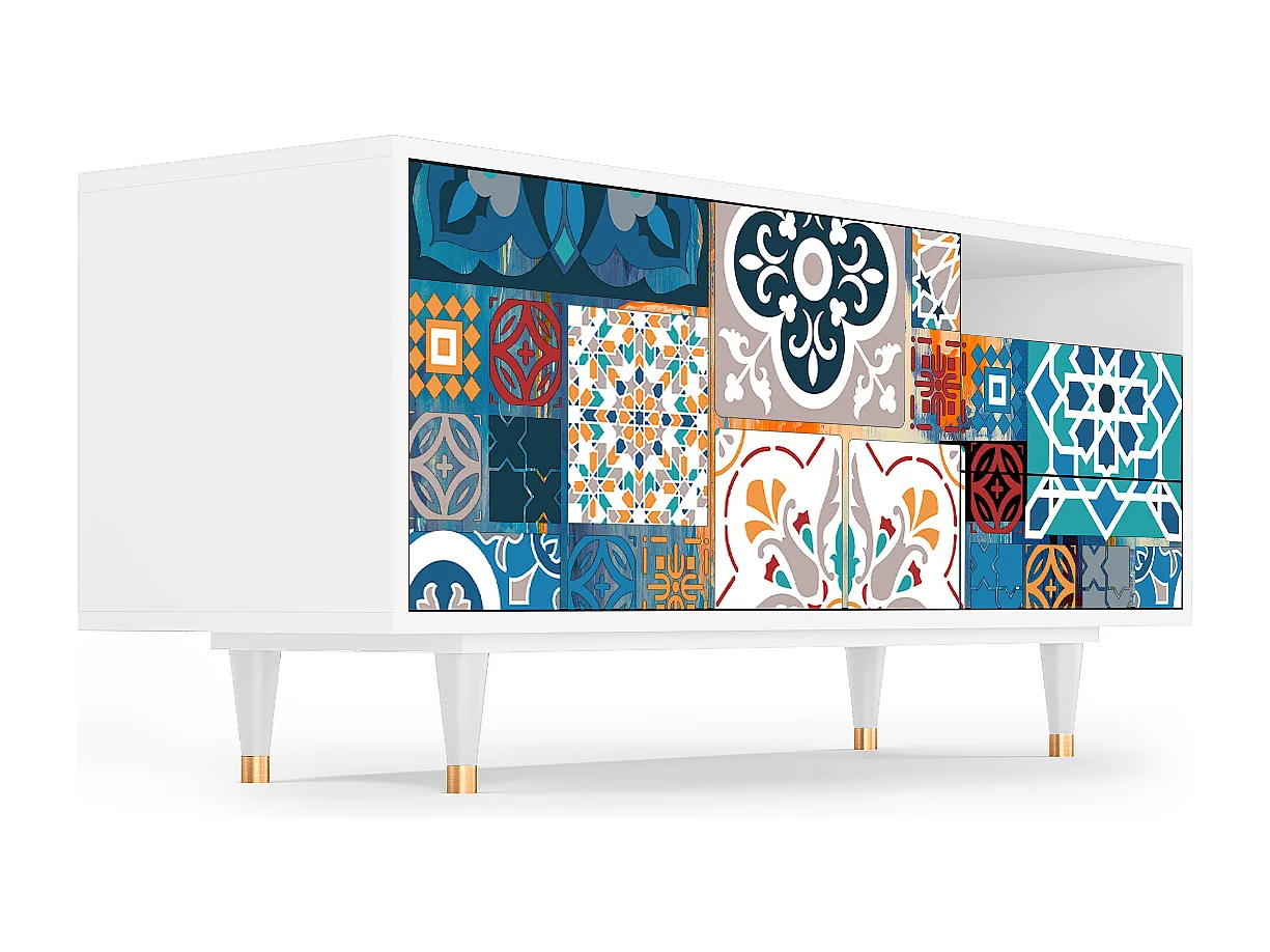 Mueble de TV - 125х56х41 cm - T7 - Moroccan Market, Branco