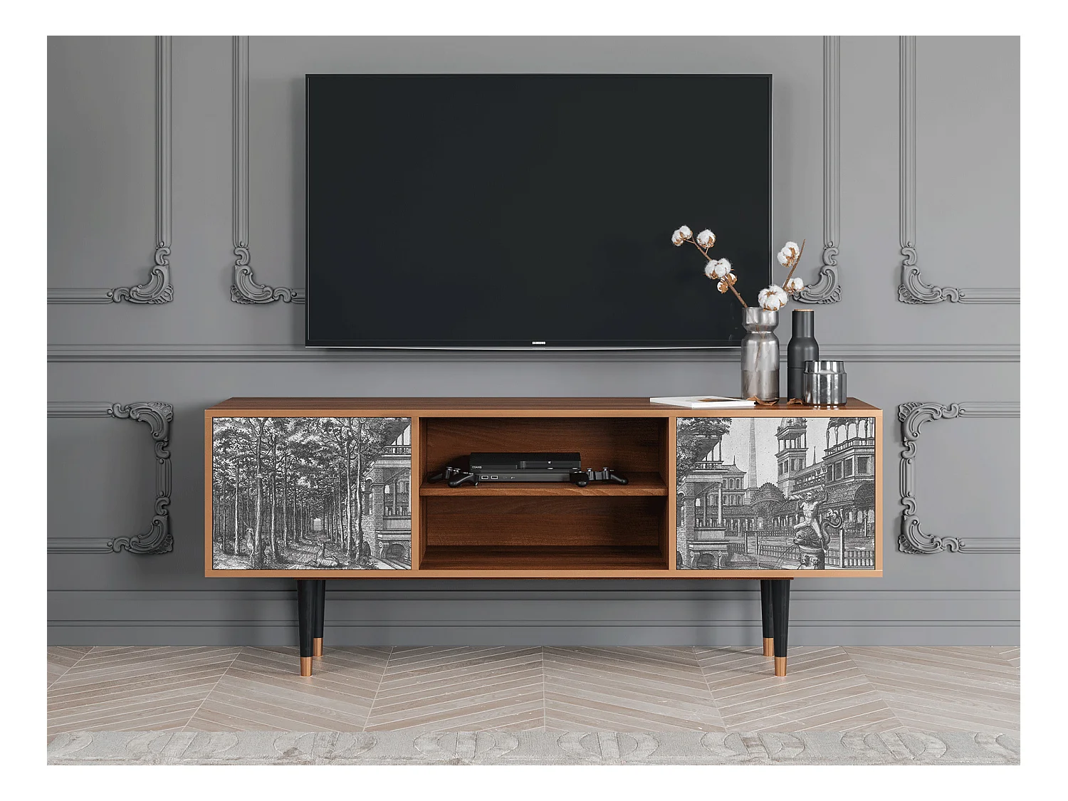 Meuble TV - 170х69х48 cm - T2 - View of the Piazza, Noyer
