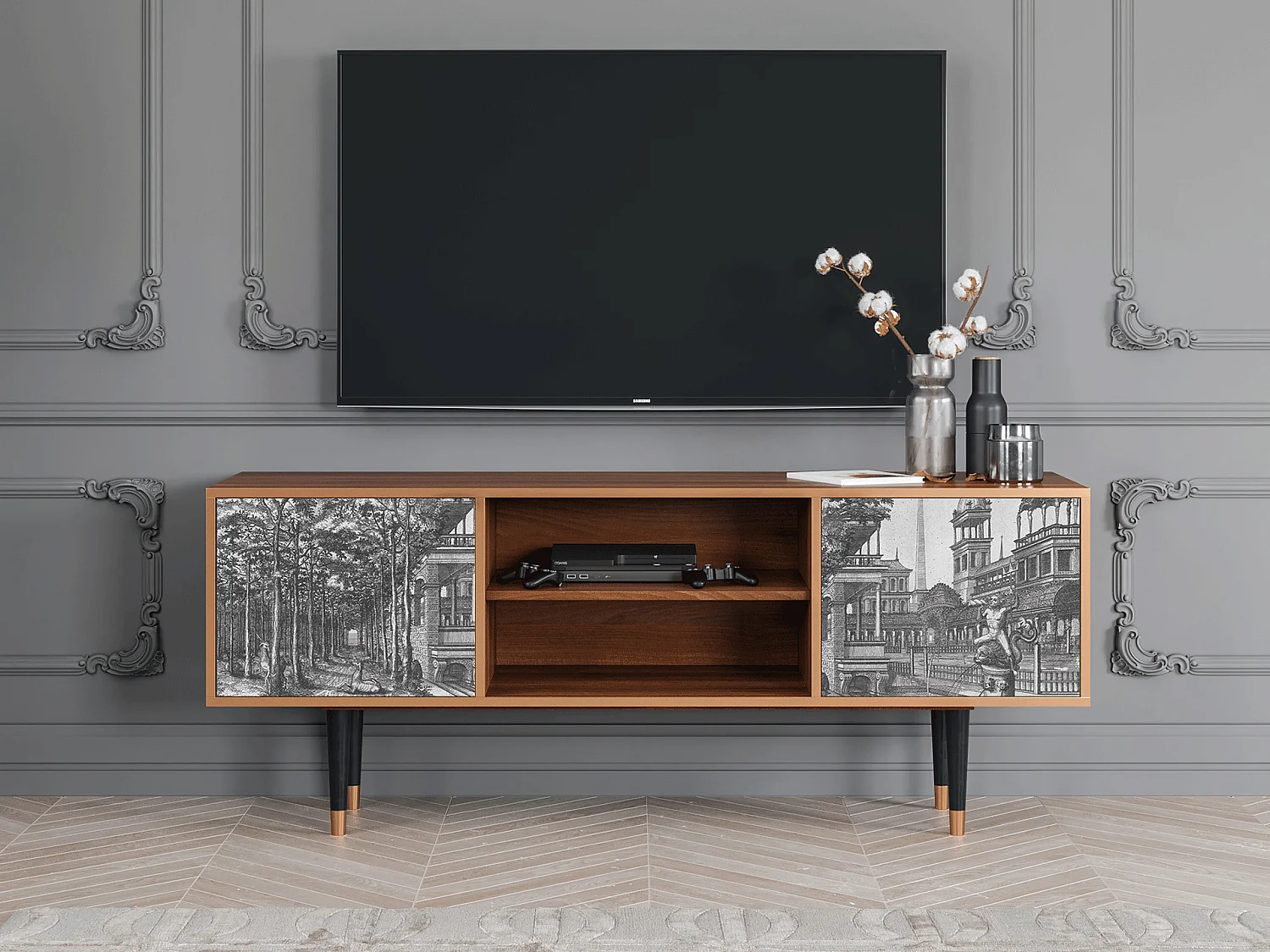 Meuble TV - 170х69х48 cm - T2 - View of the Piazza, Noyer