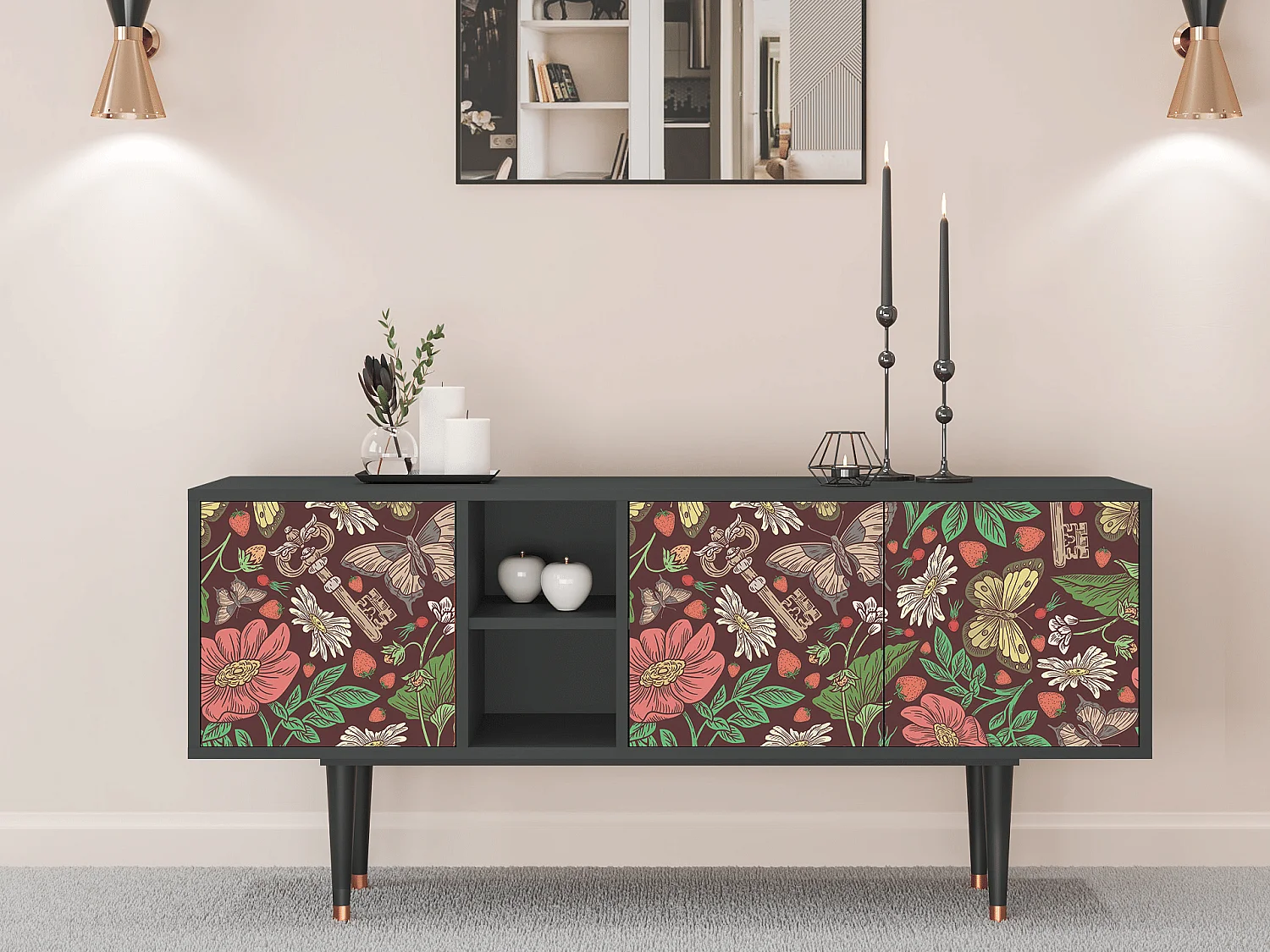 Meuble TV - 150х69х41 cm - T5 - Alice in Wonderland, Anthracite