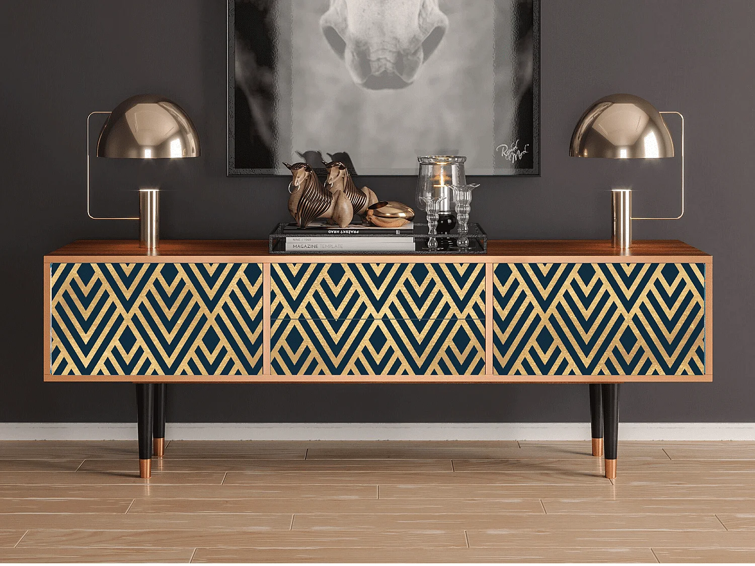 Meuble TV - 170х59х48 cm - T4 - Egypt Triangles, Noyer