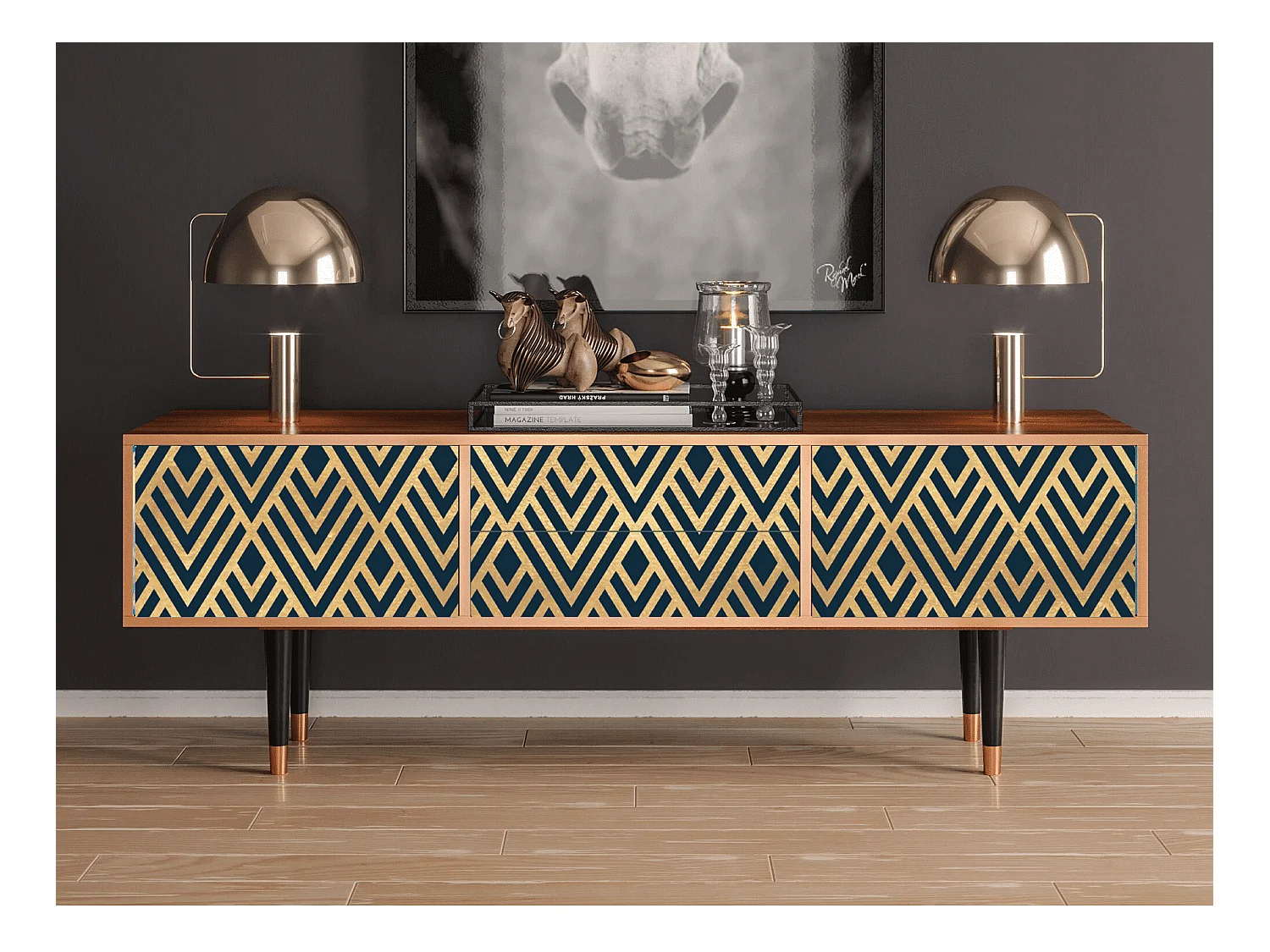 Mueble de TV - 170х59х48 cm - T4 - Egypt Triangles, Nogueira