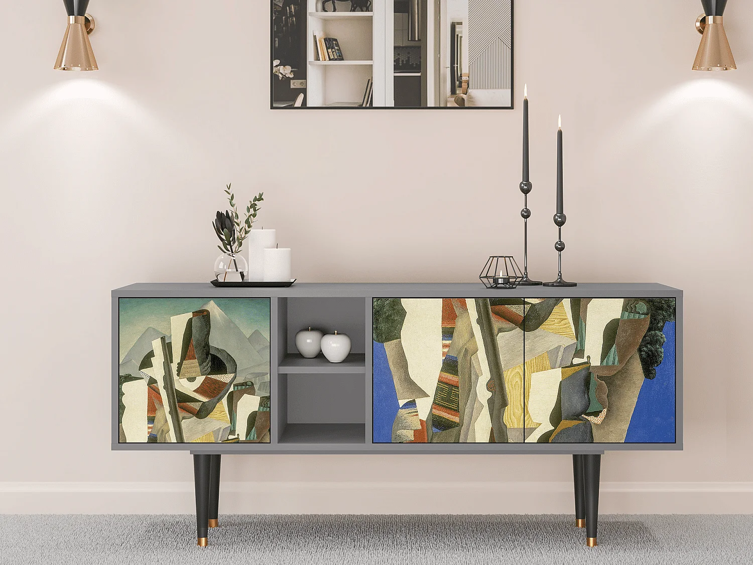 Meuble TV - 150х69х41 cm - T5 - The Cubist Paintings , Gris