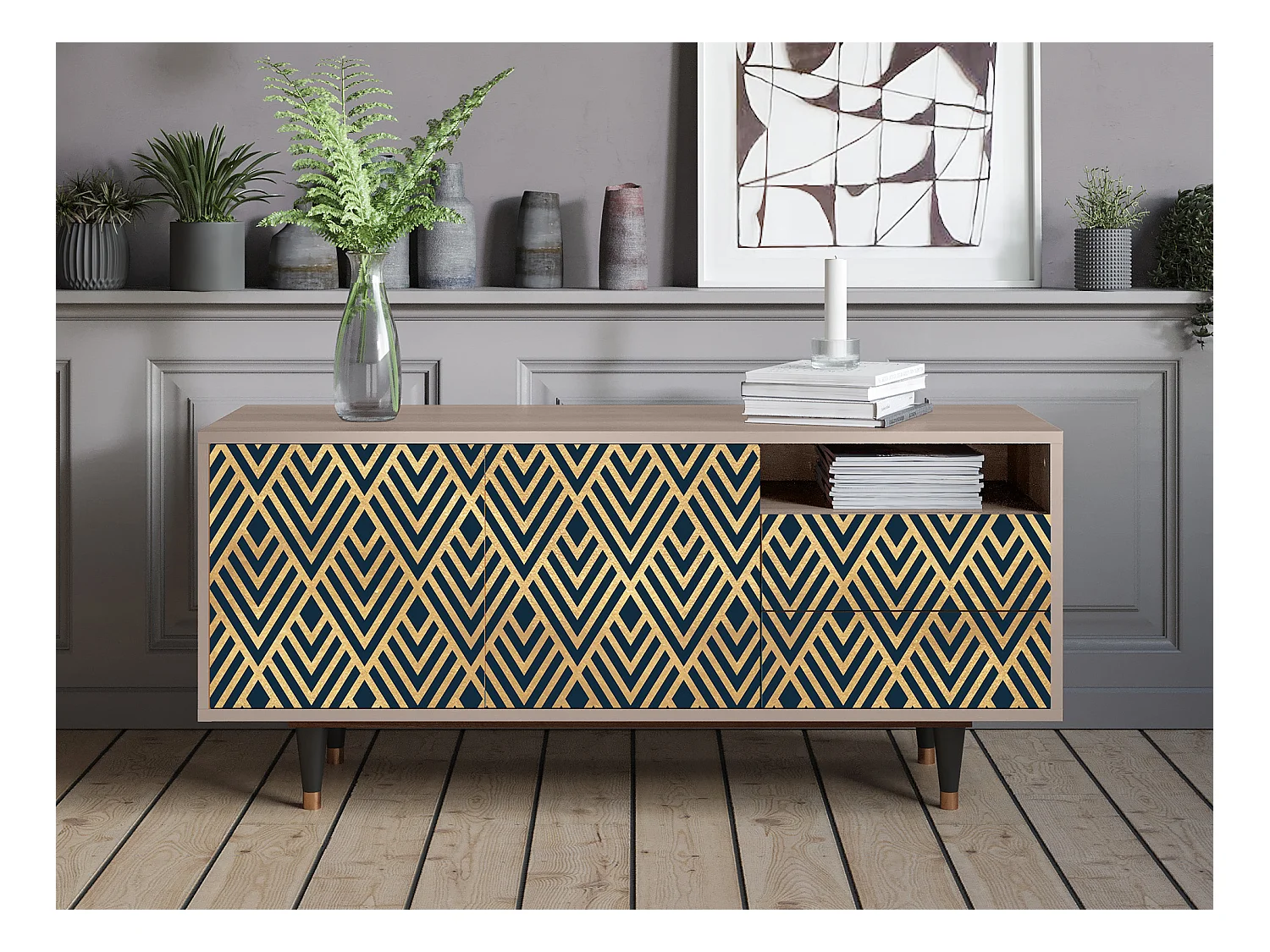 Mobile TV - 125х56х41 cm - T7 - Egypt Triangles, Latte