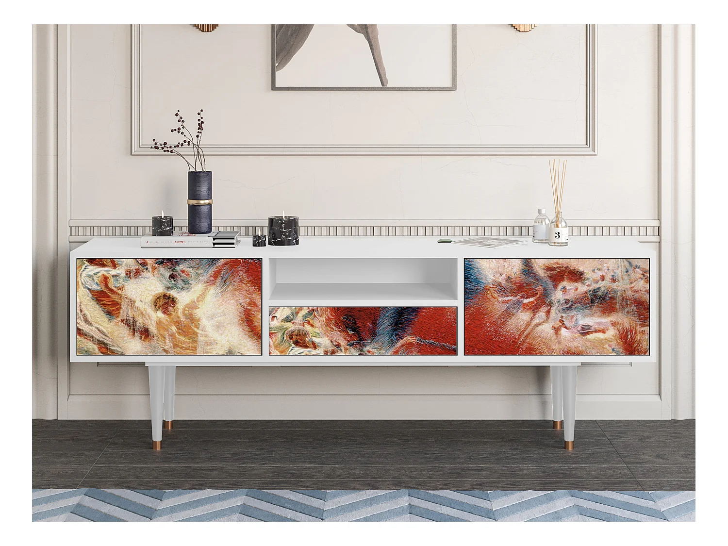 Meuble TV - 170х59х41 cm - T6 - The City Rises, Blanc