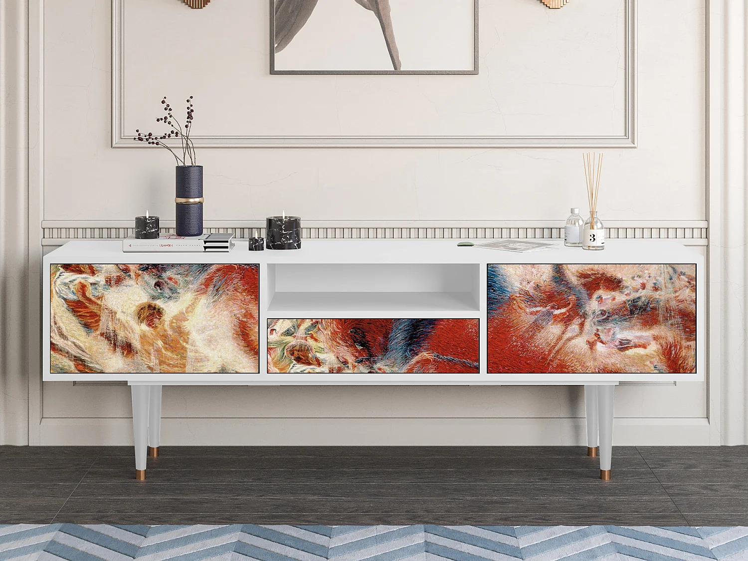 Meuble TV - 170х59х41 cm - T6 - The City Rises, Blanc