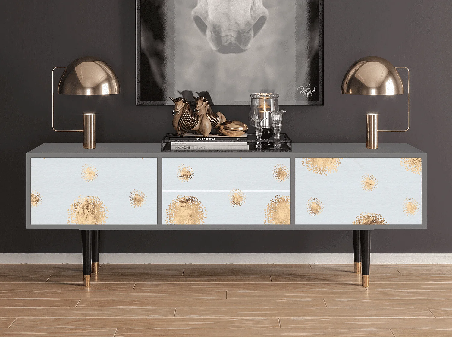 Szafka RTV - 170х59х48 cm - T4 - Sky Latte, Szary