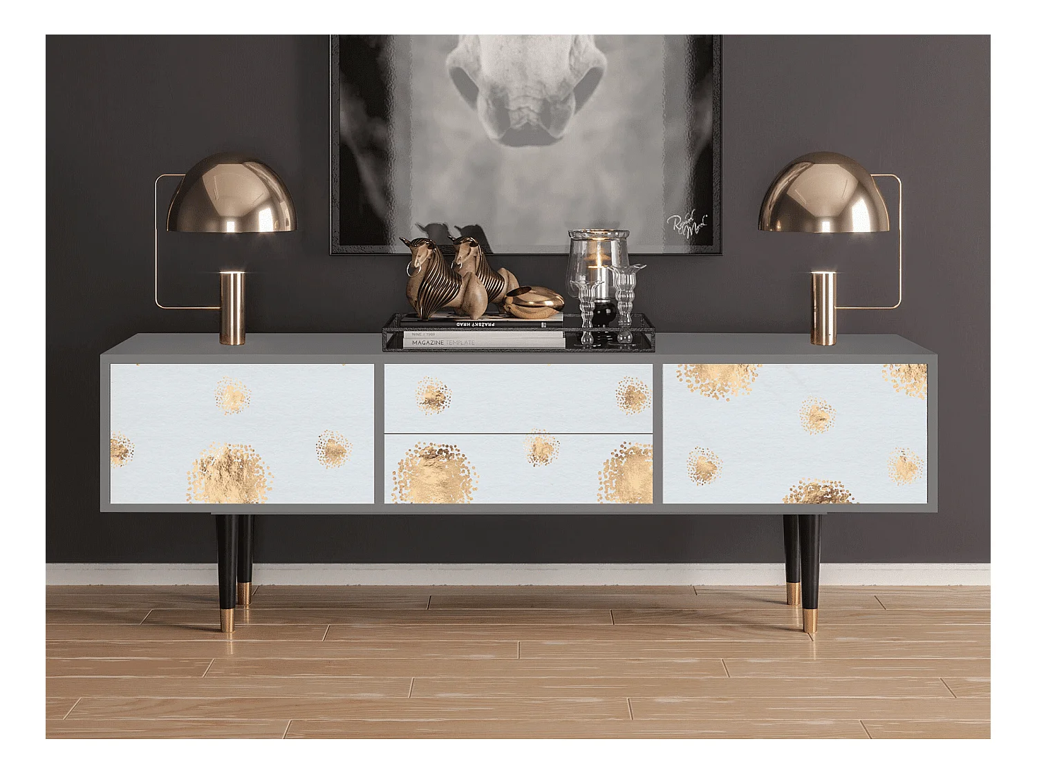 Szafka RTV - 170х59х48 cm - T4 - Sky Latte, Szary