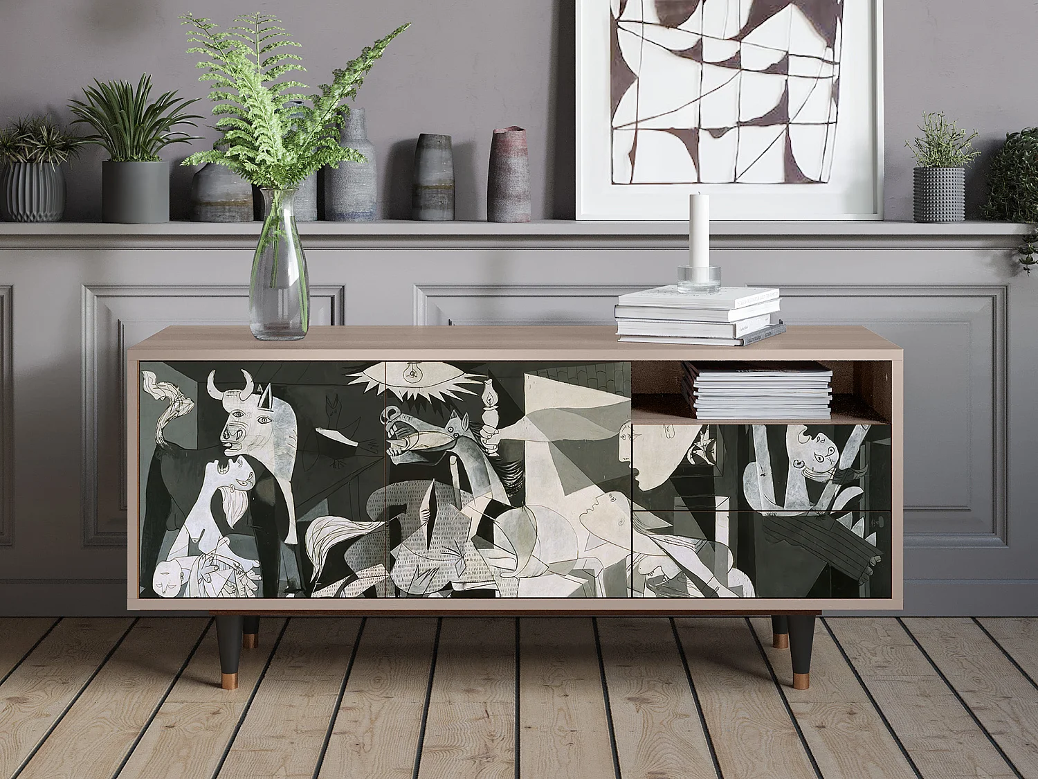 Meuble TV - 125х56х41 cm - T7 - Guernica by Picasso, Latte
