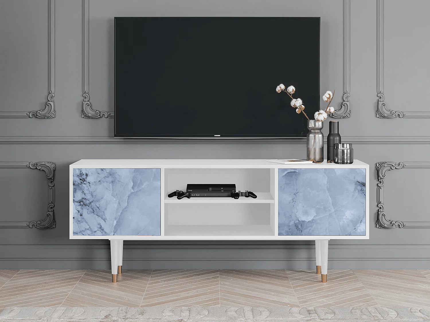Meuble TV - 170х69х48 cm - T2 - Feather Ice, Blanc