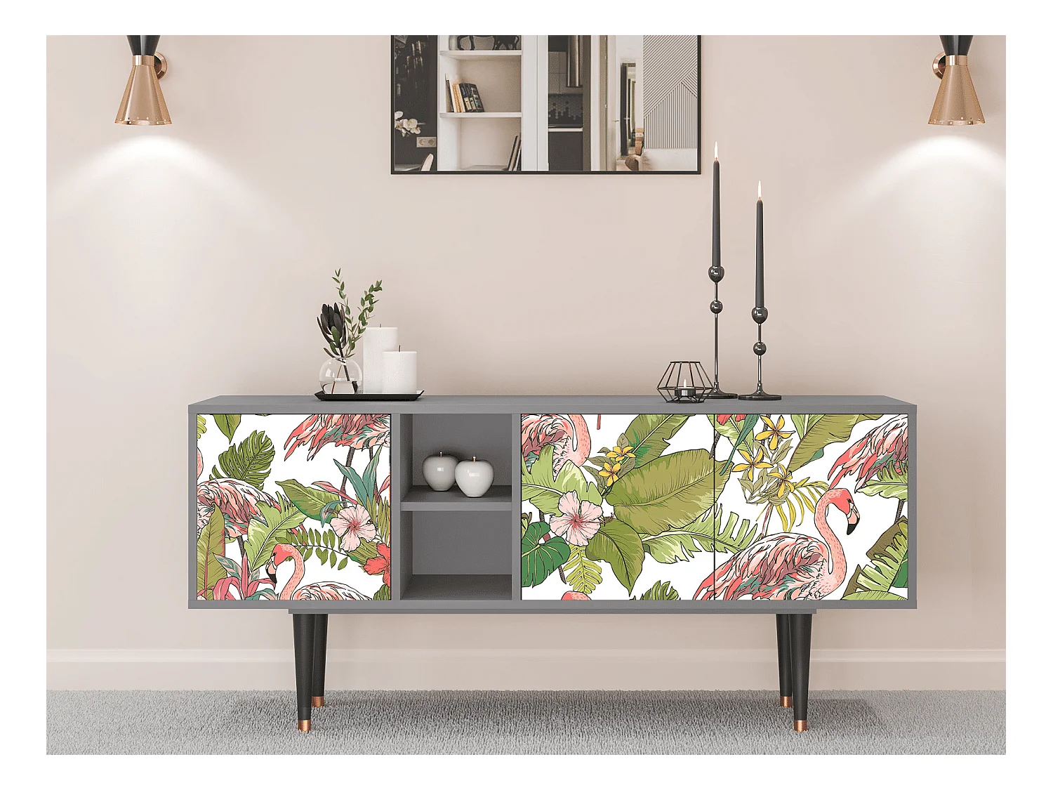 Meuble TV - 150х69х41 cm - T5 - Sweet Flamingo, Gris