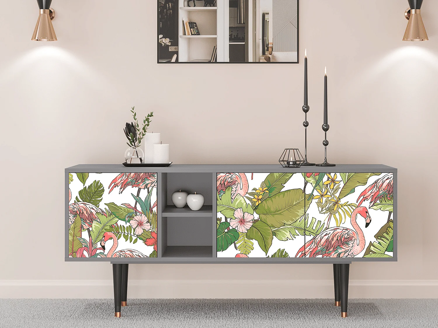 Meuble TV - 150х69х41 cm - T5 - Sweet Flamingo, Gris