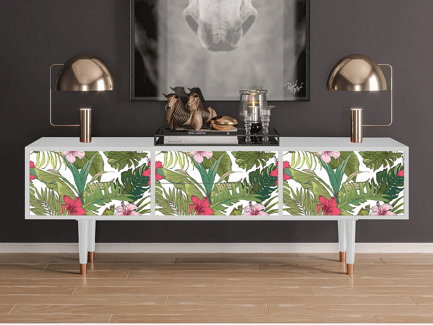 Mobile TV - 170х59х48 cm - T4 - Verdant Tropics, Bianco