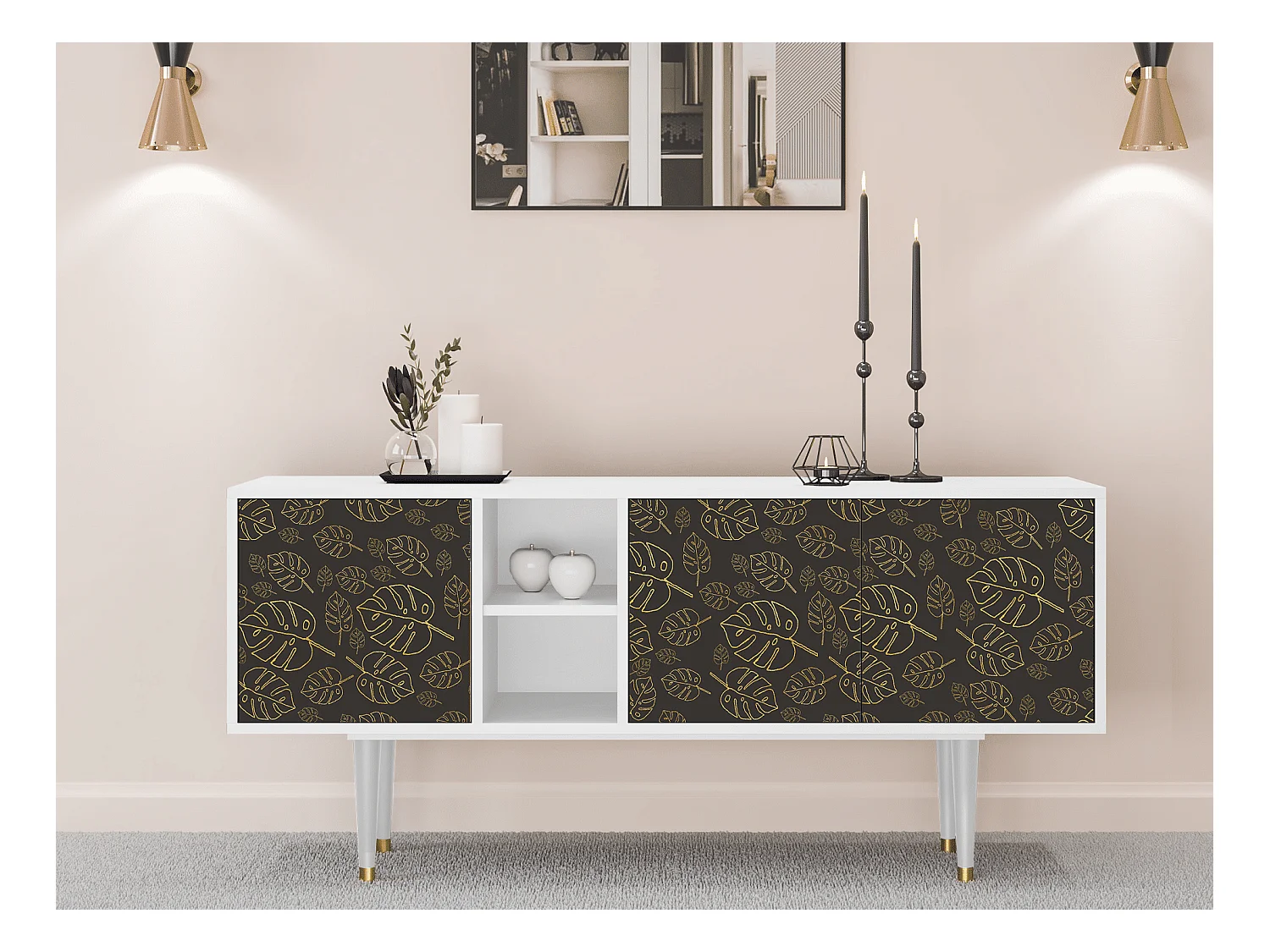 Meuble TV - 150х69х41 cm - T5 - Fall Of The Leaves, Blanc