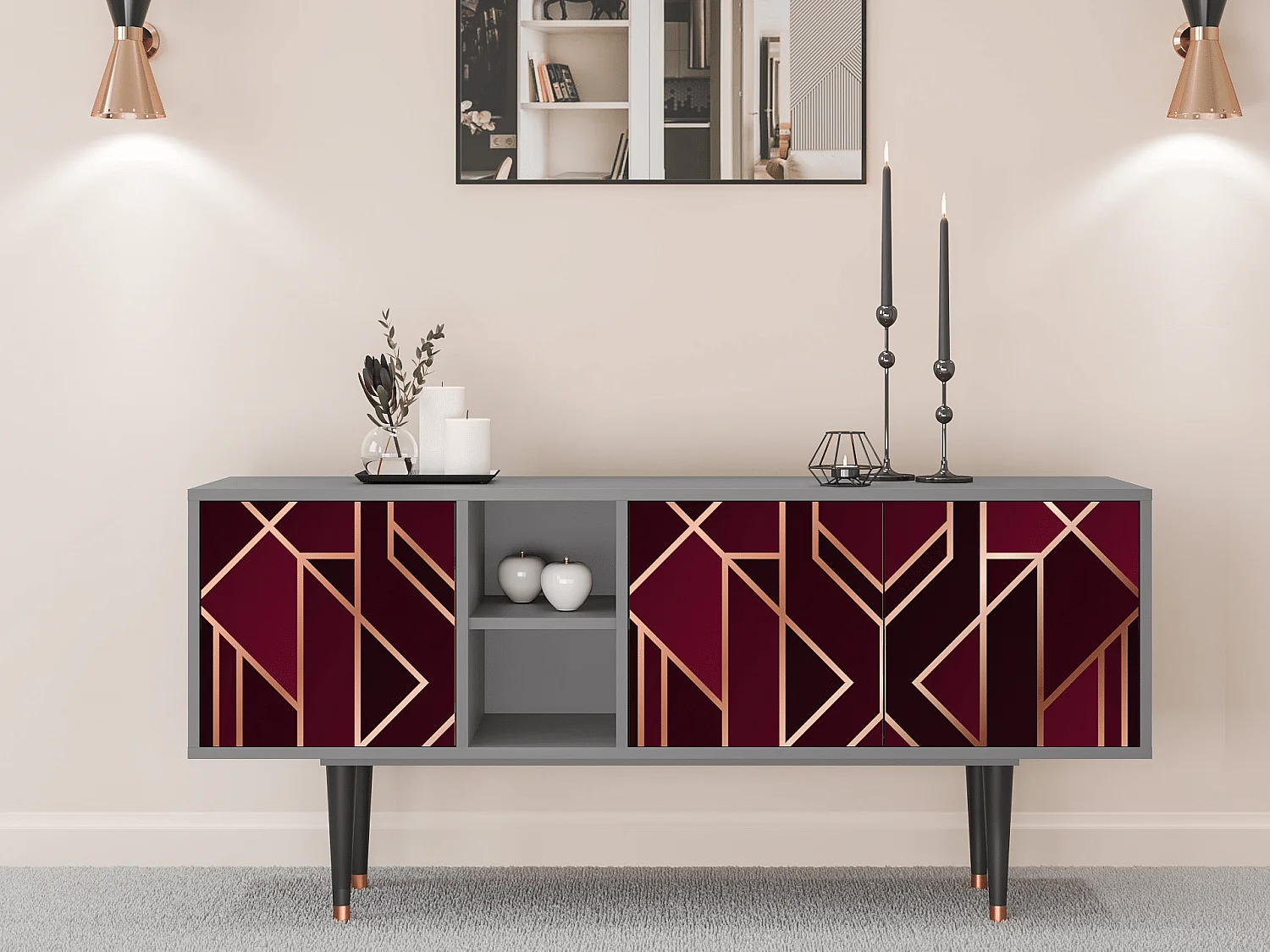 Mobile TV - 150х69х41 cm - T5 - Burgundy Jewelery, Grigio