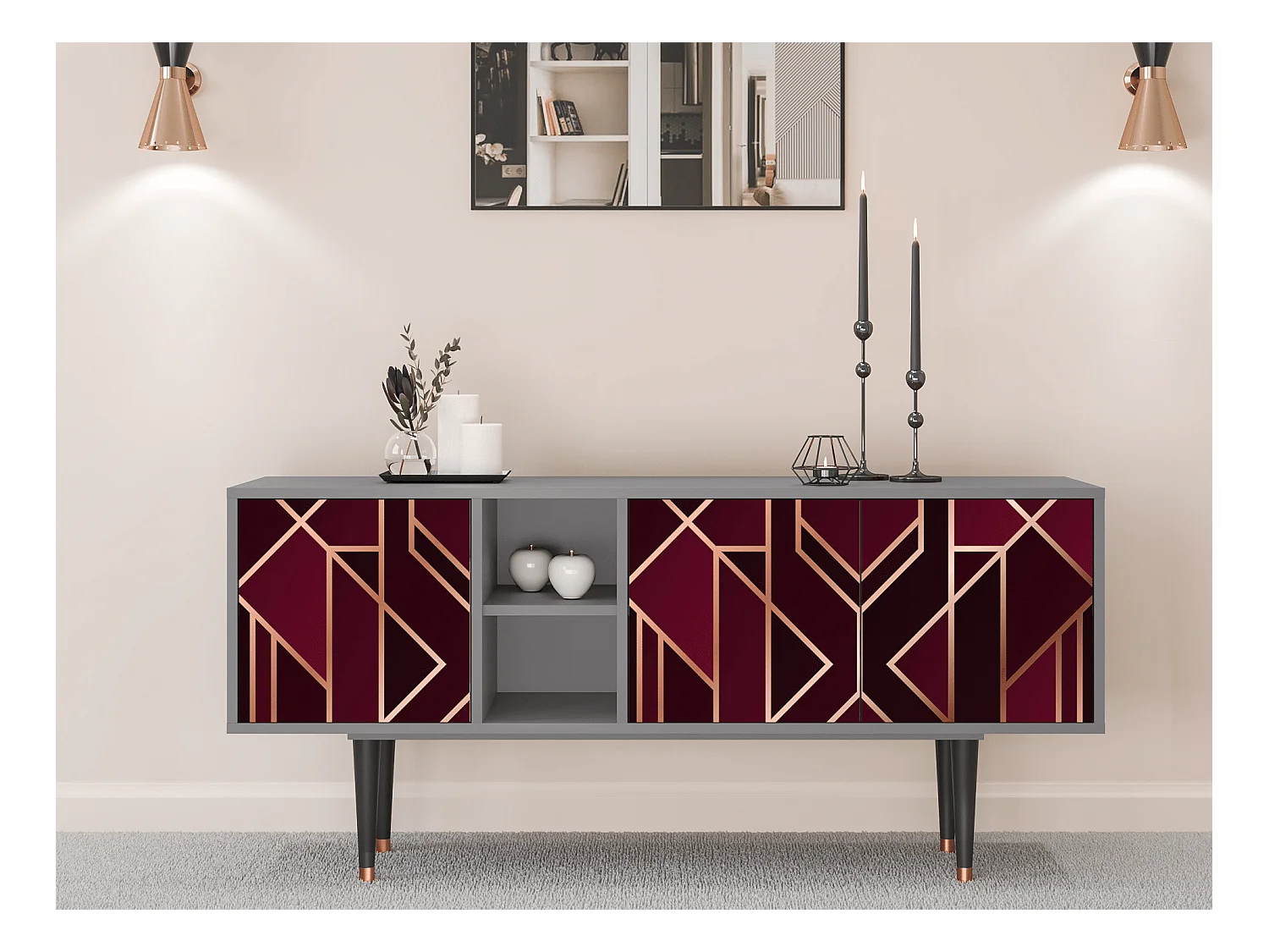 Meuble TV - 150х69х41 cm - T5 - Burgundy Jewelery, Gris