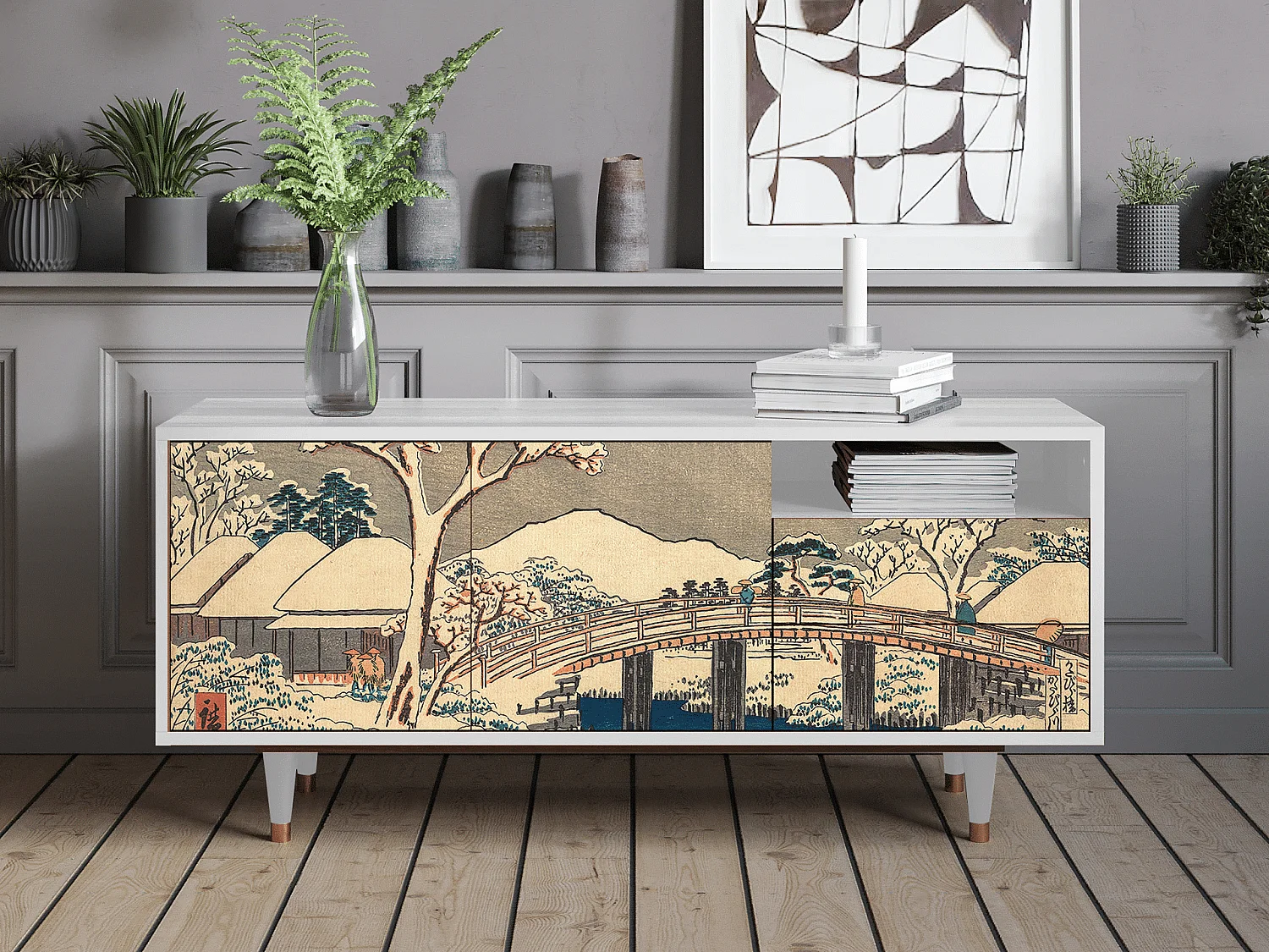 Meuble TV - 125х56х41 cm - T7 - Katabira River, Blanc