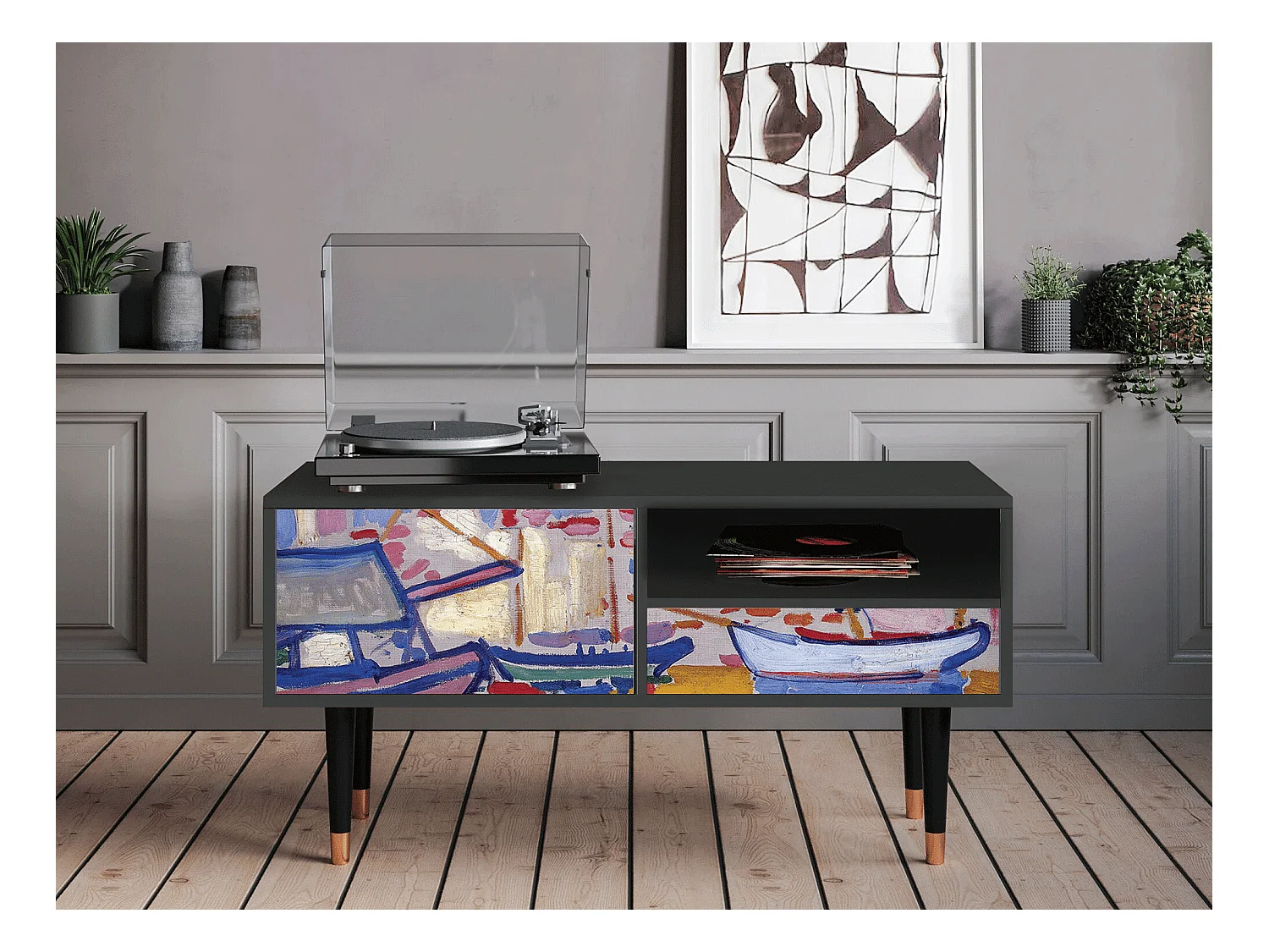 Meuble TV - 115х59х48 cm - T3 - The Port of Collioure , Anthracite