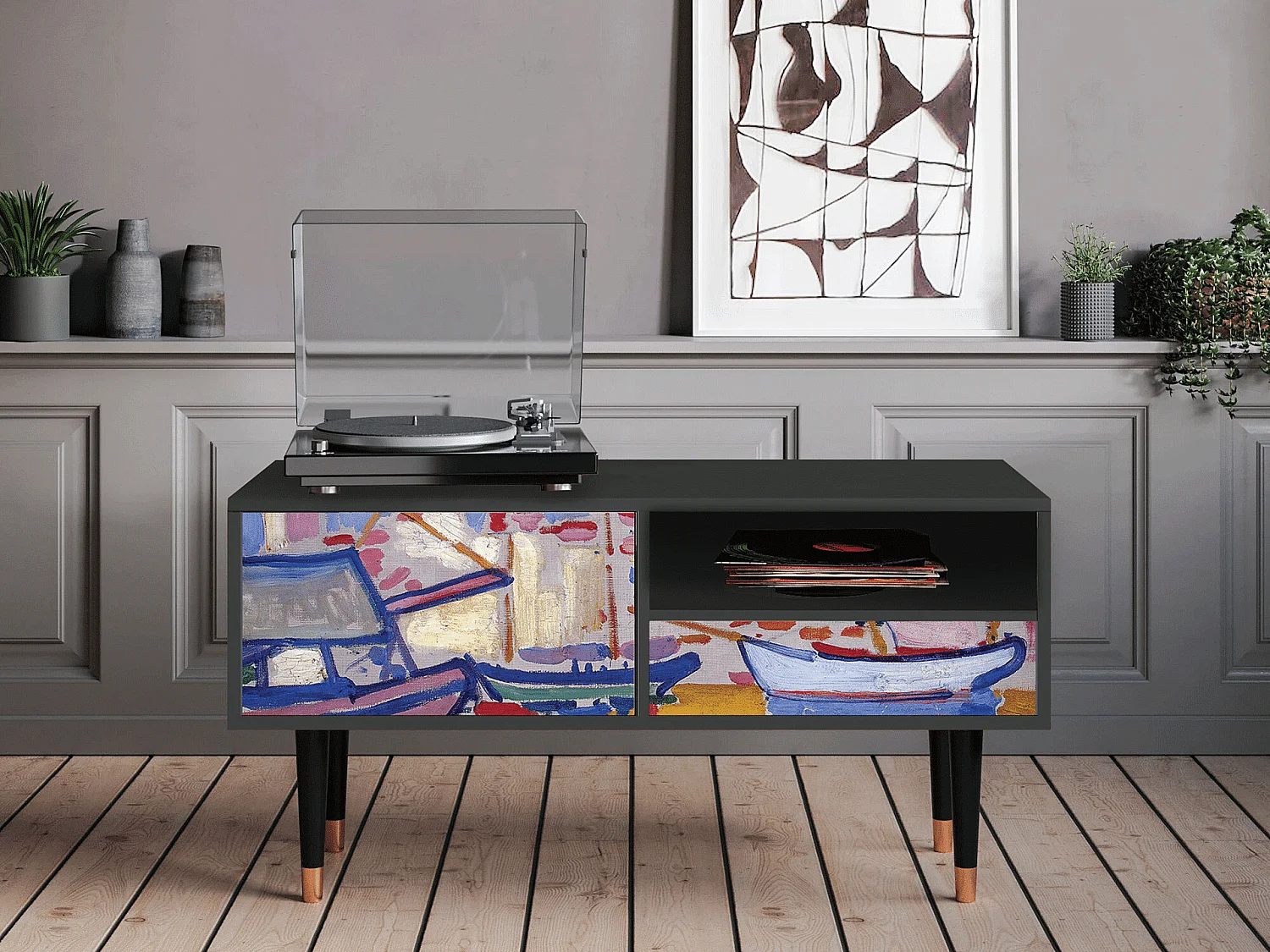 Szafka RTV - 115х59х48 cm - T3 - The Port of Collioure , Antracyt