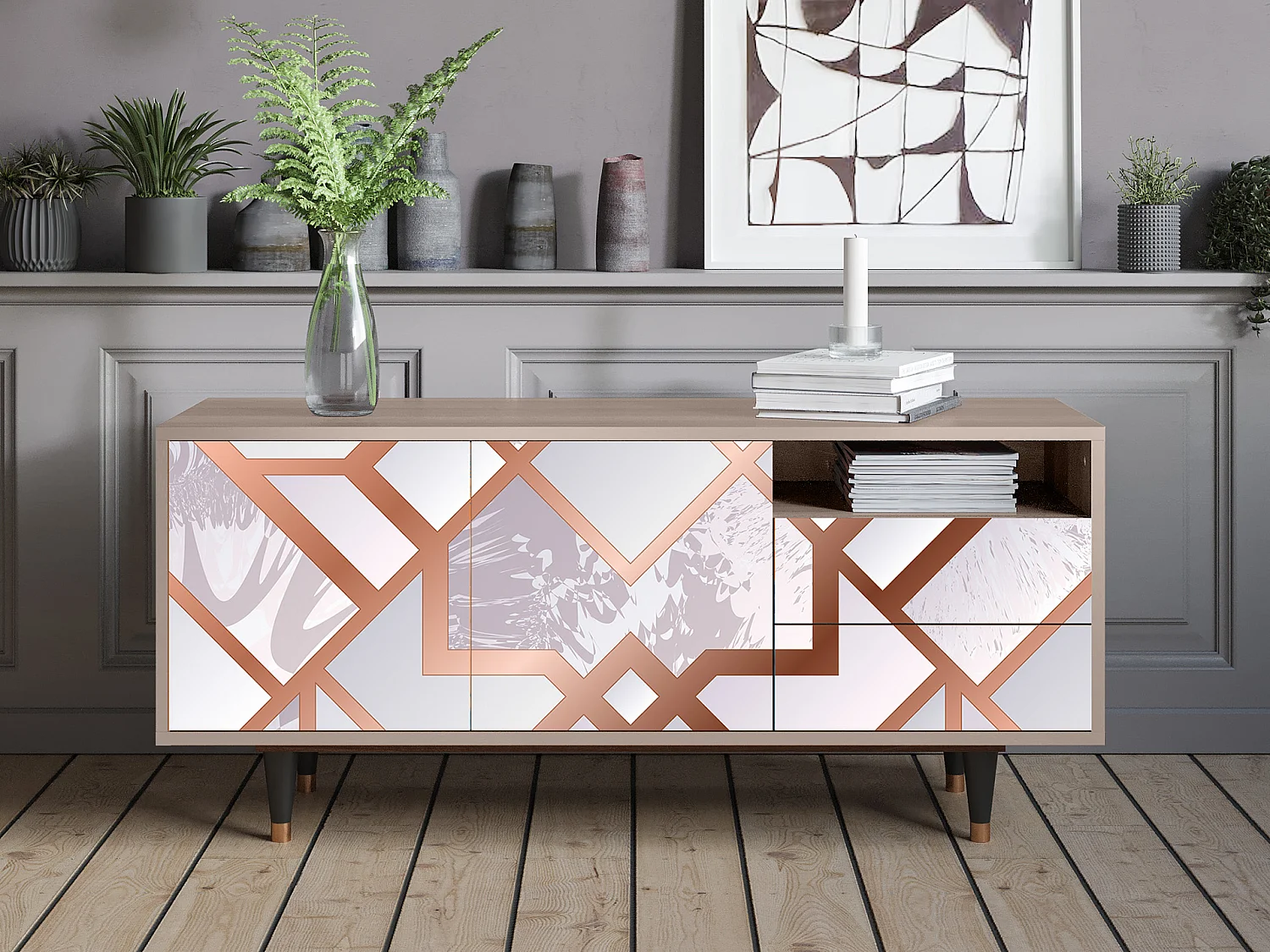 Meuble TV - 125х56х41 cm - T7 - Pastel Fairytale, Latte