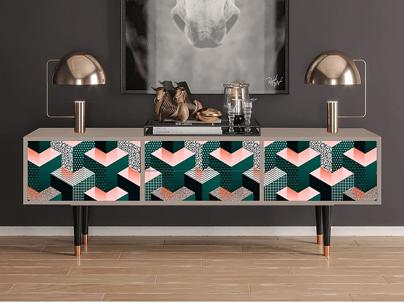 Szafka RTV - 170х59х48 cm - T4 - Geometric Madness, Latte