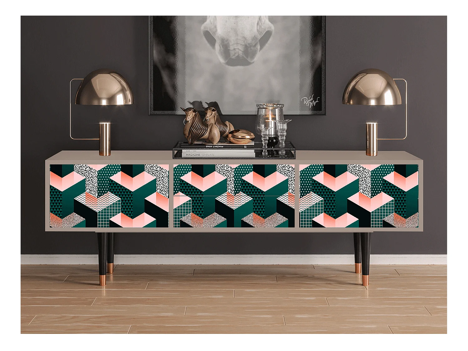 Mobile TV - 170х59х48 cm - T4 - Geometric Madness, Latte