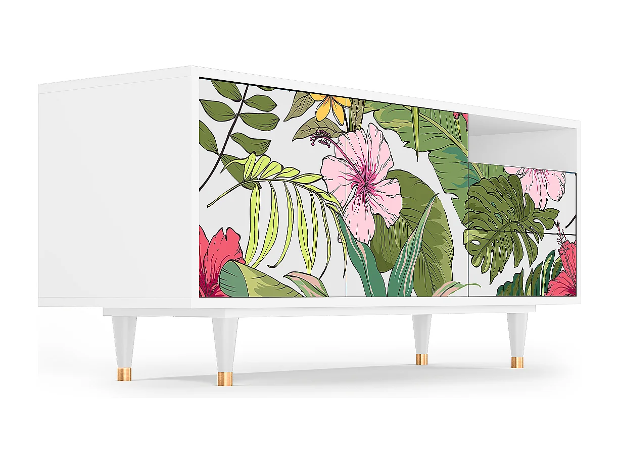 Meuble TV - 125х56х41 cm - T7 - Verdant Tropics, Blanc