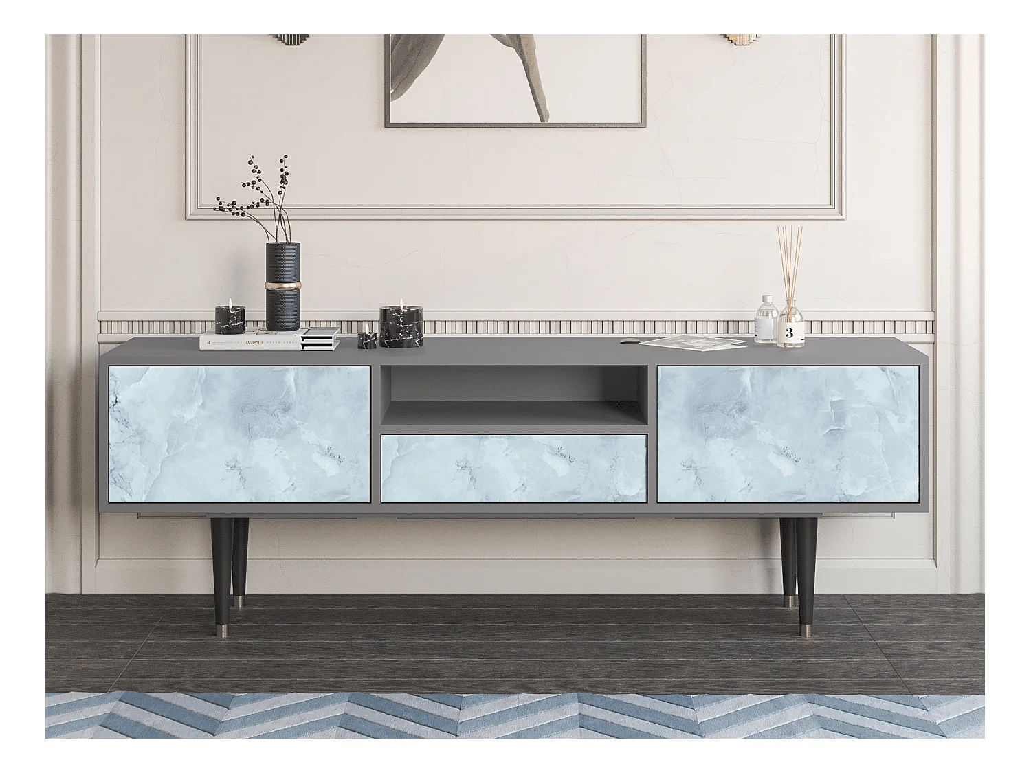 Meuble TV - 170х59х41 cm - T6 - Glacial Colour, Gris