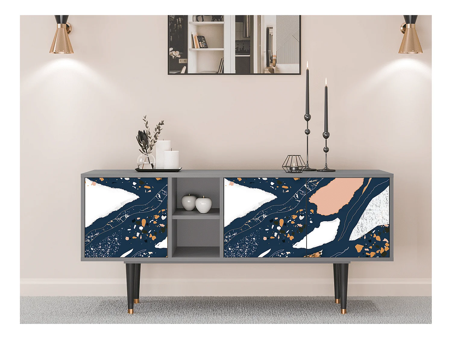 Meuble TV - 150х69х41 cm - T5 - Nude Iceberg, Gris