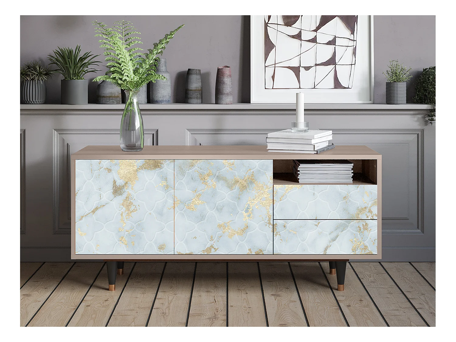 Meuble TV - 125х56х41 cm - T7 - Golden Waves, Latte