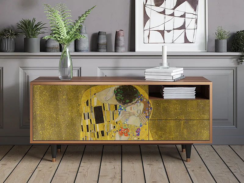Meuble TV - 125х56х41 cm - T7 - The Kiss by Klimt , Noyer