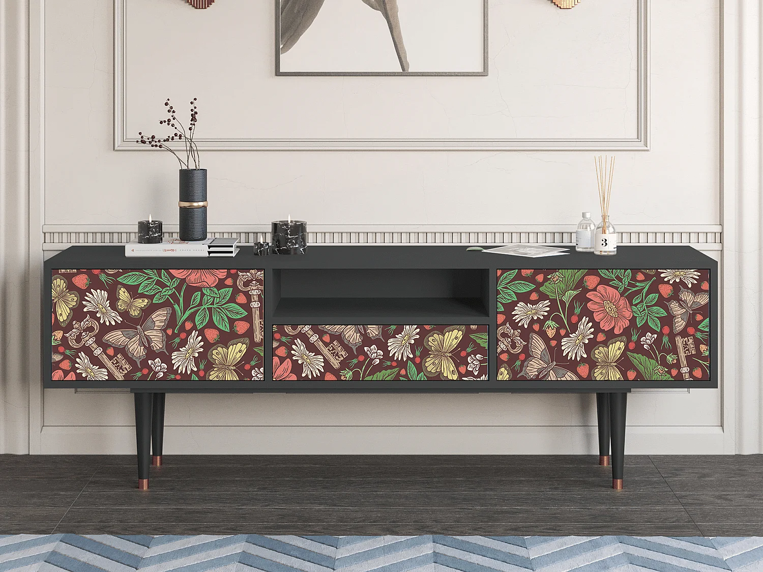 Meuble TV - 170х59х41 cm - T6 - Alice in Wonderland, Anthracite