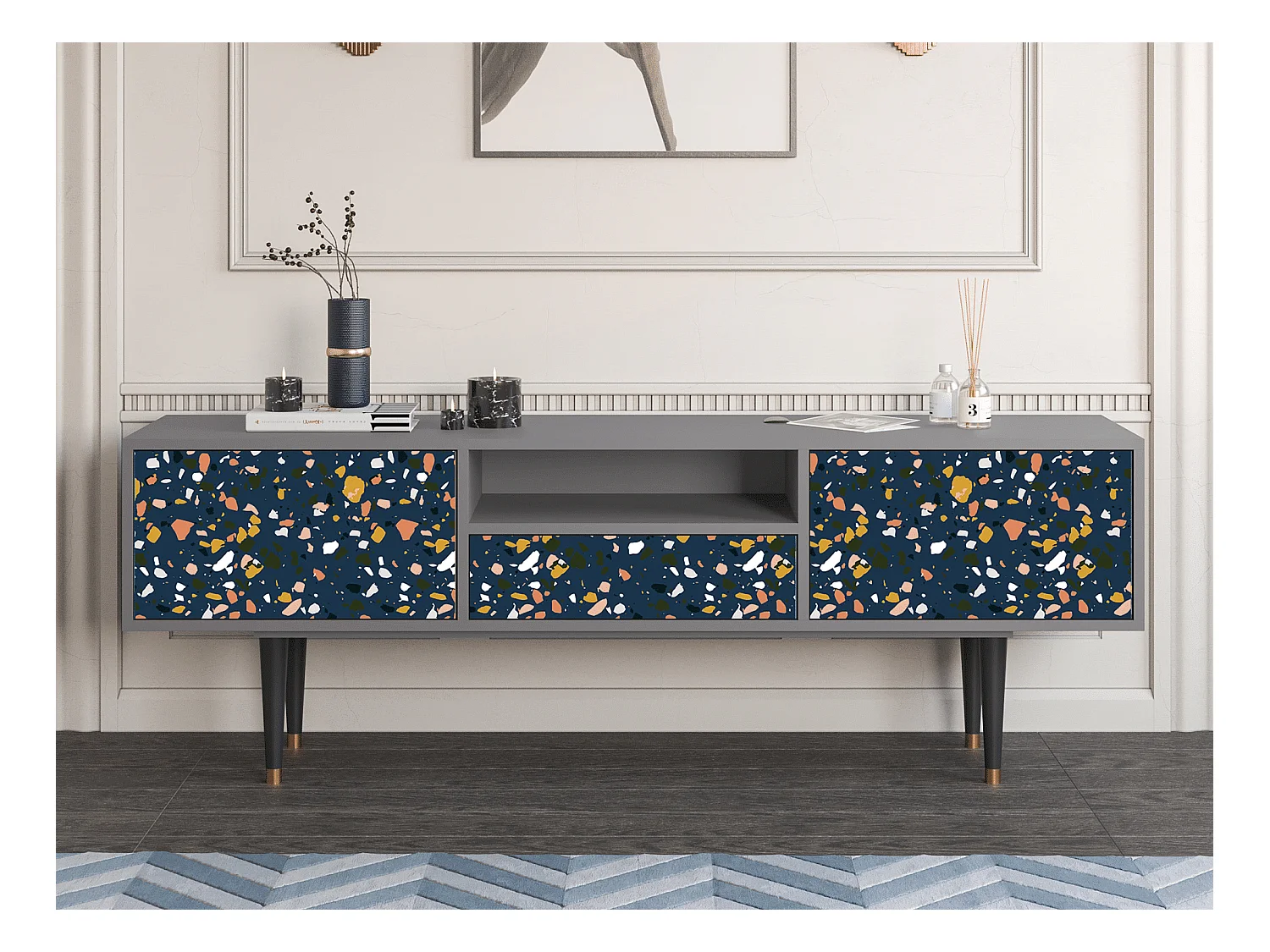 Meuble TV - 170х59х41 cm - T6 - Night Sky Langhterns, Gris
