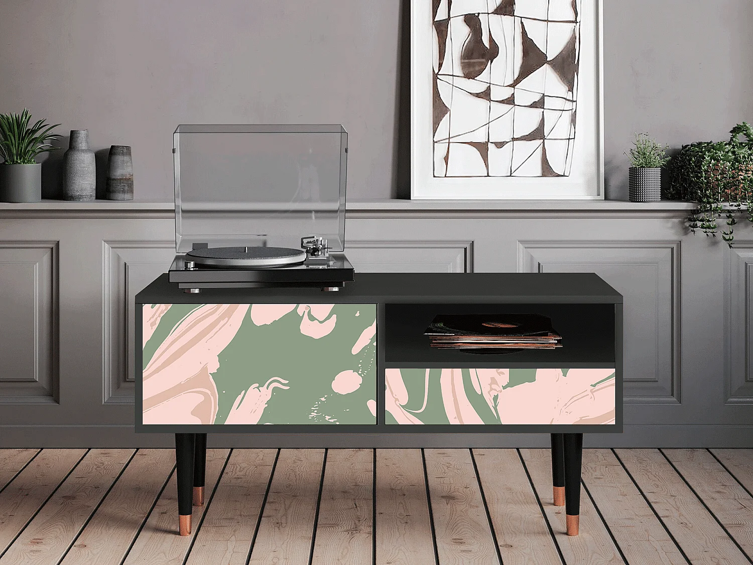Meuble TV - 115х59х48 cm - T3 - Aquarelle, Anthracite
