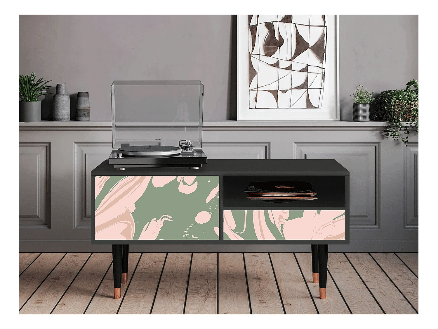 Meuble TV - 115х59х48 cm - T3 - Aquarelle, Anthracite