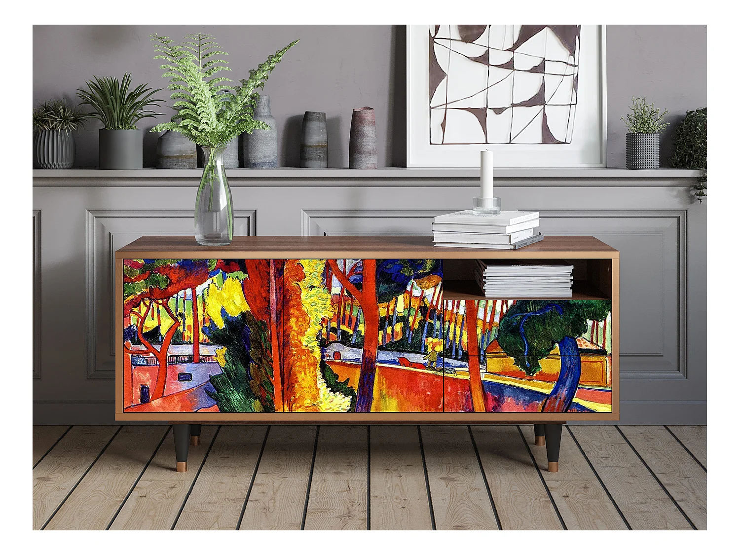Szafka RTV - 125х56х41 cm - T7 - The Turning Road, Orzech