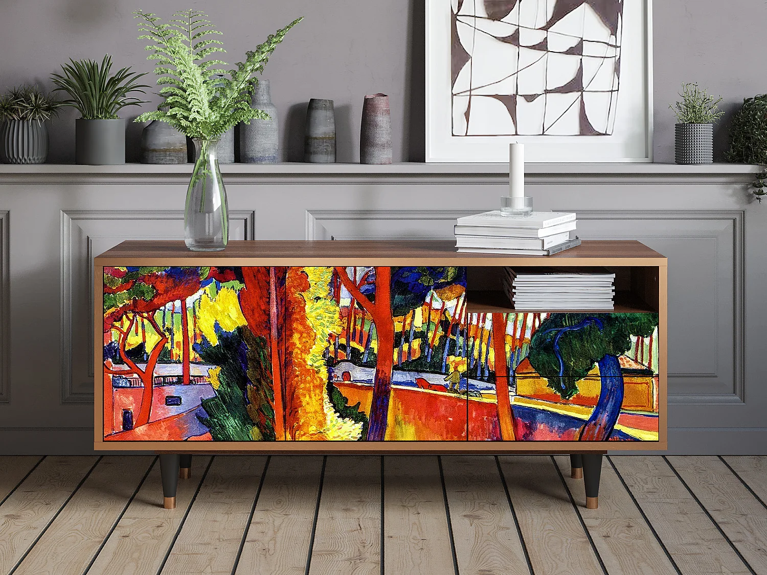 Meuble TV - 125х56х41 cm - T7 - The Turning Road, Noyer