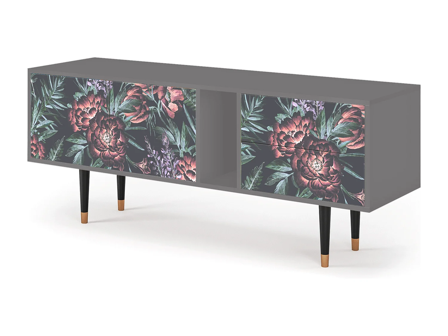 Meuble TV - 170х69х48 cm - T1 - Dark Peonies, Gris