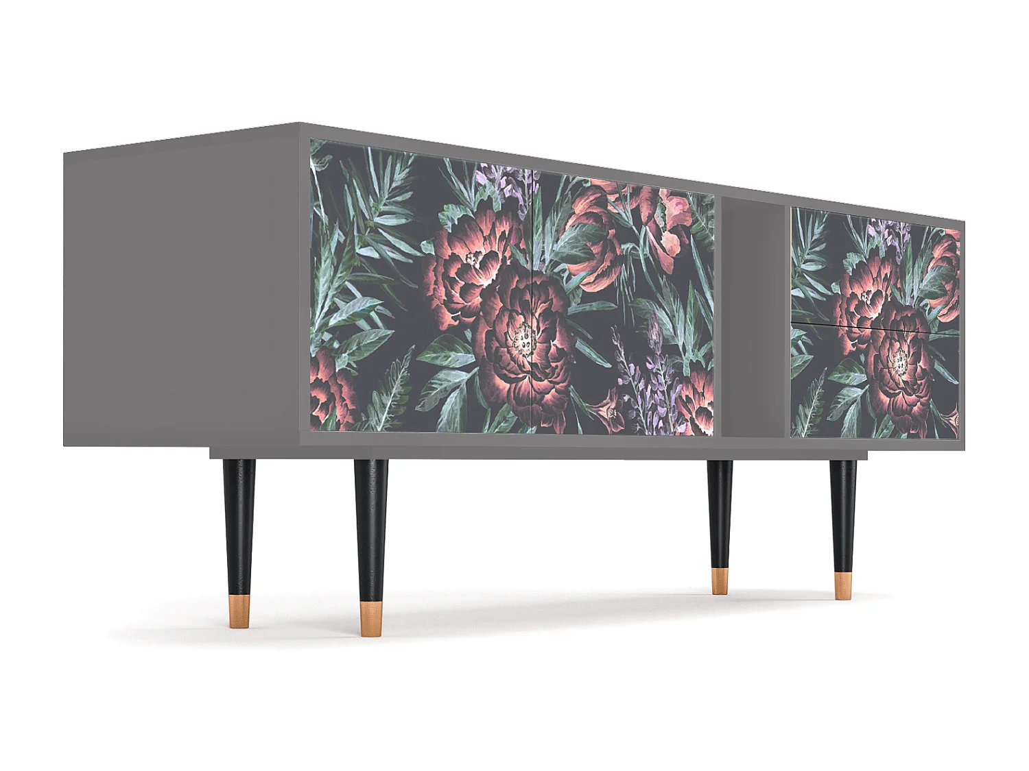 Meuble TV - 170х69х48 cm - T1 - Dark Peonies, Gris