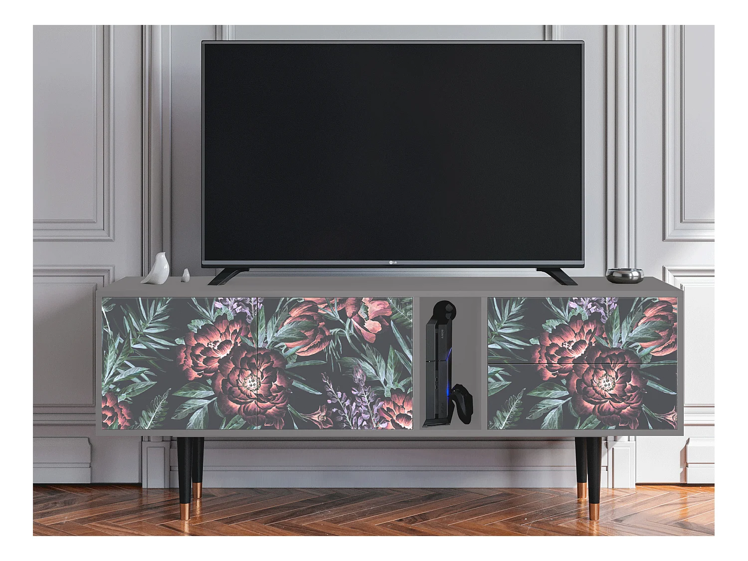 Meuble TV - 170х69х48 cm - T1 - Dark Peonies, Gris