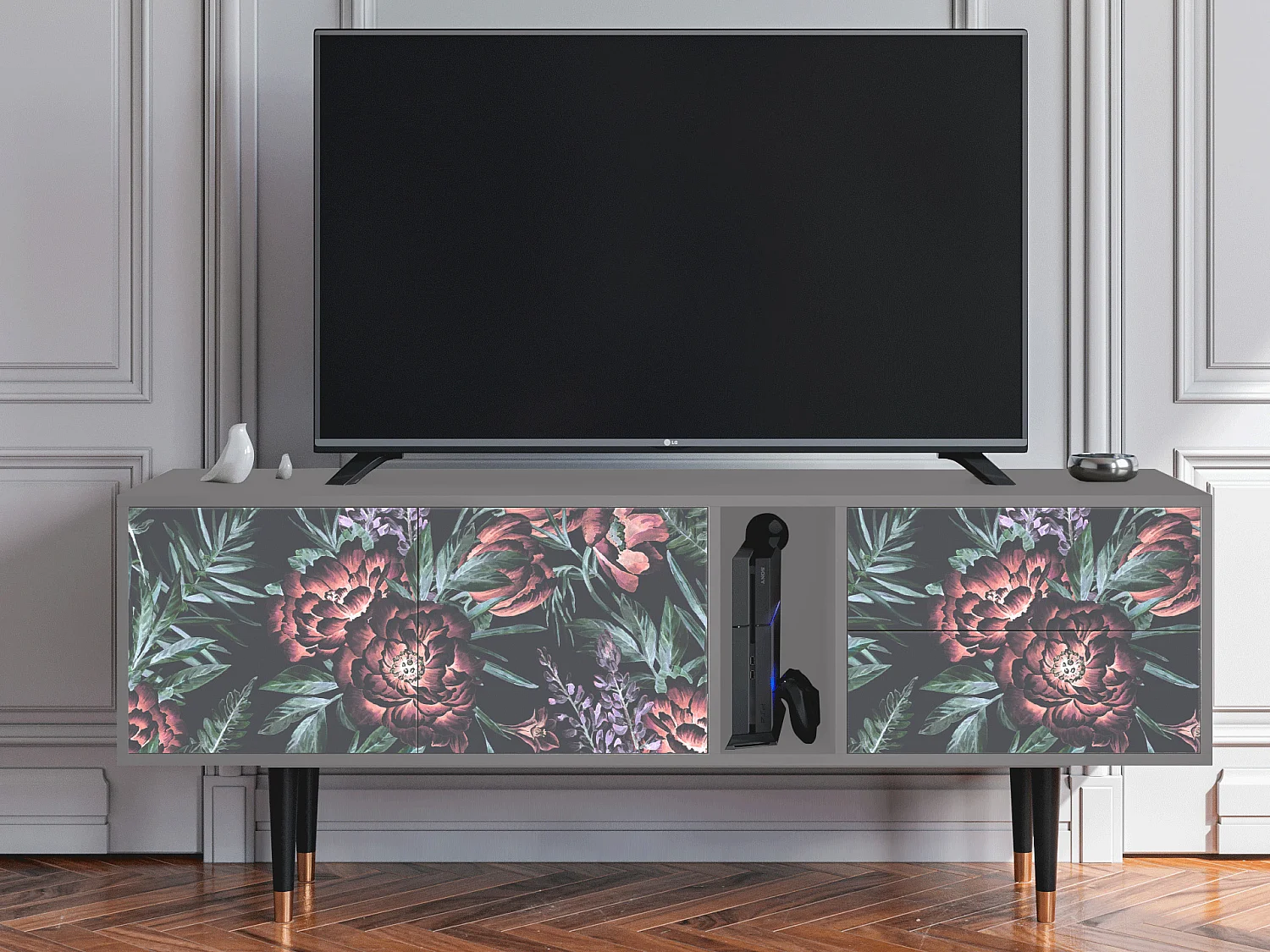 Mobile TV - 170х69х48 cm - T1 - Dark Peonies, Grigio