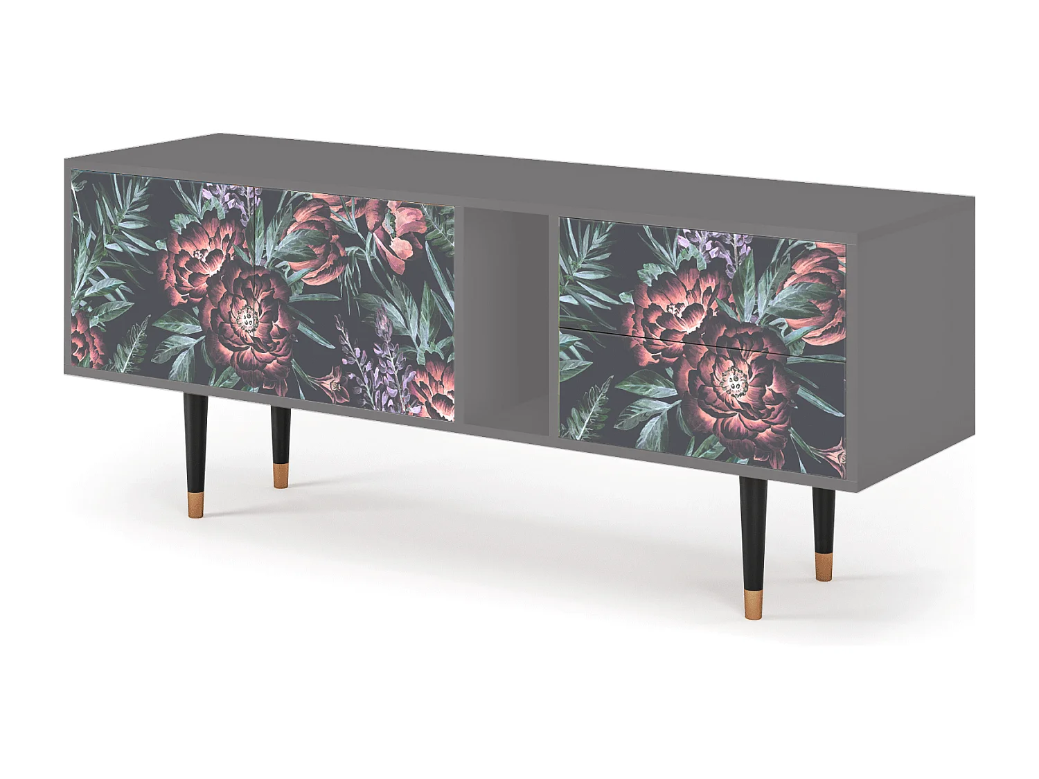 Mobile TV - 170х69х48 cm - T1 - Dark Peonies, Grigio