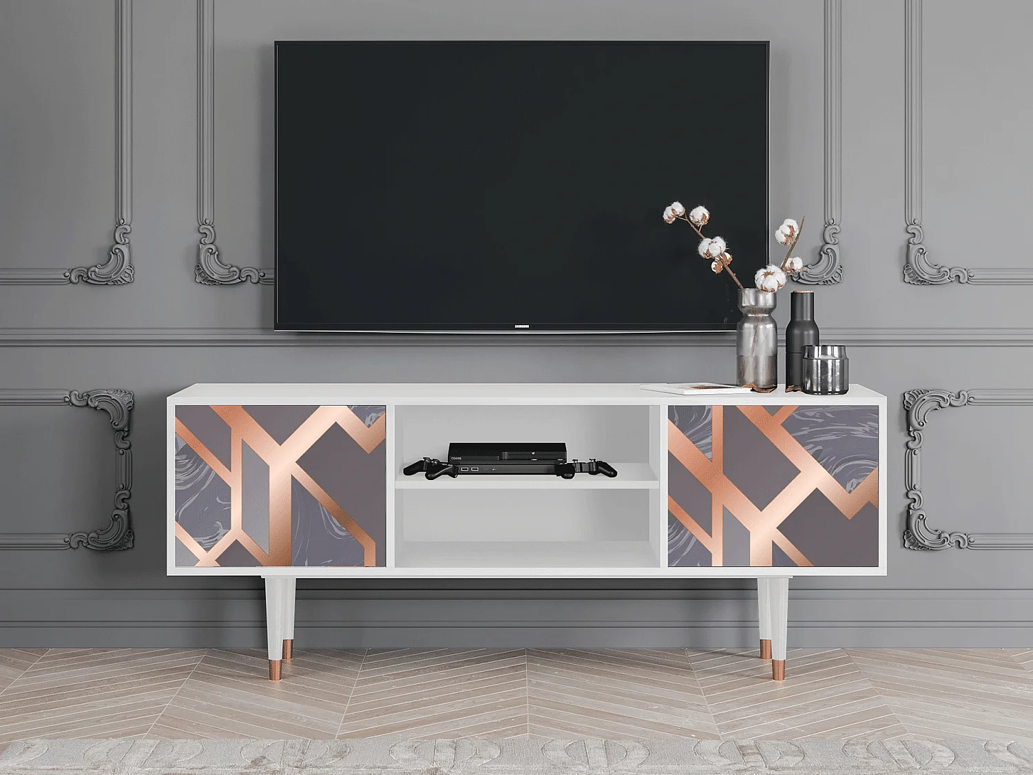 Meuble TV - 170х69х48 cm - T2 - Taupe Anatomy, Blanc