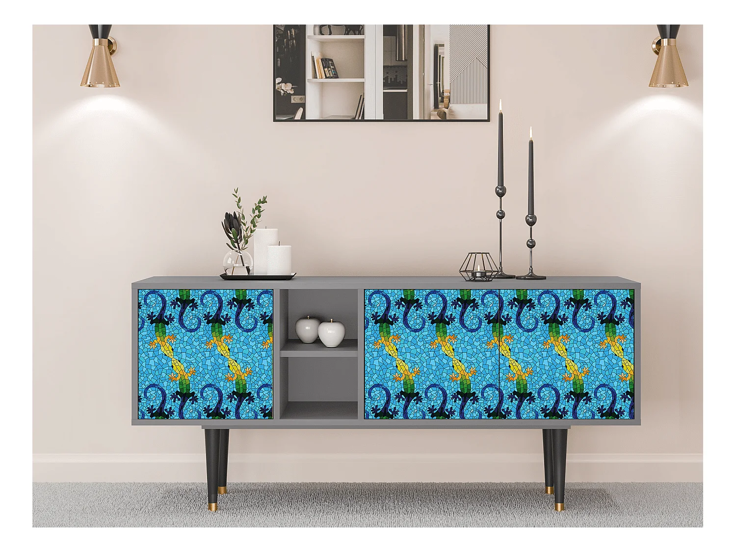 Meuble TV - 150х69х41 cm - T5 - Gaudi's Lizard, Gris