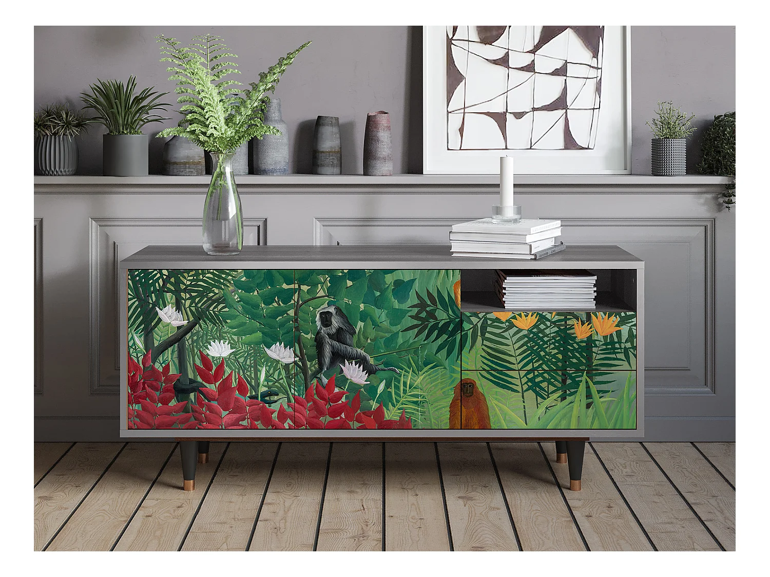 TV-meubel - 125х56х41 cm - T7 - Jungles in Paris, Grijs