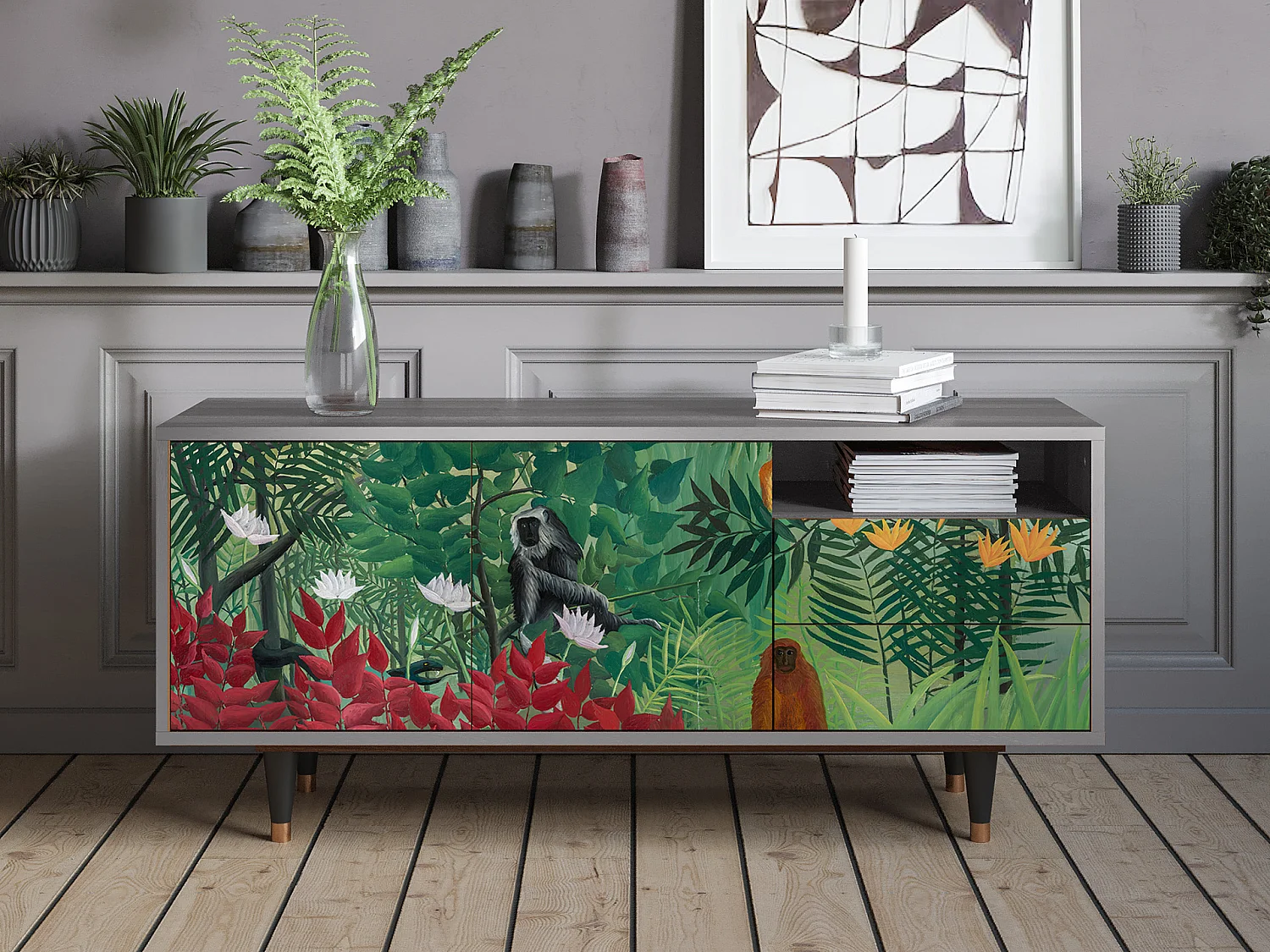 Meuble TV - 125х56х41 cm - T7 - Jungles in Paris, Gris